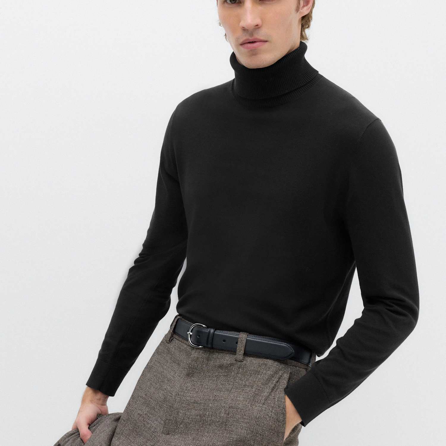 M&S Men's Pure Cotton Roll Neck Jumper - S - Black