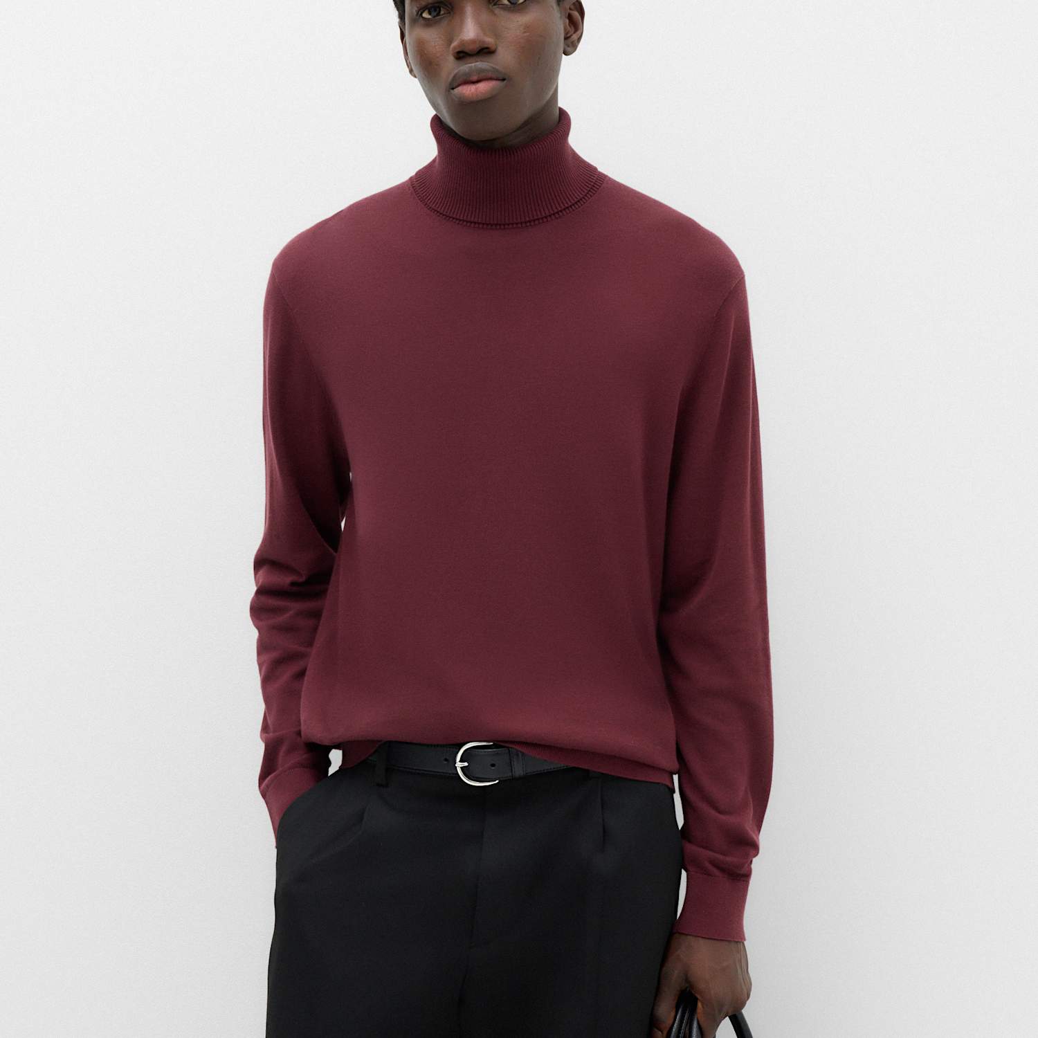 M&S Men's Pure Cotton Roll Neck Jumper - L - Bordeaux
