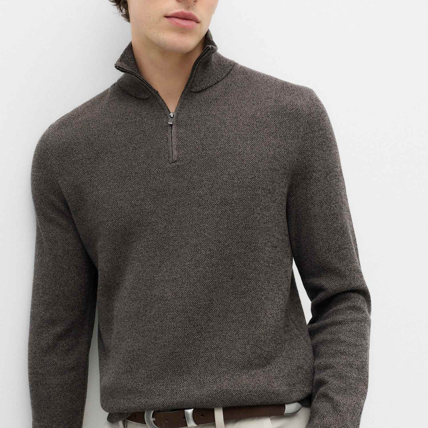 M&S Men's Pure Cotton Textured Half Zip Jumper - S - Dark Charcoal