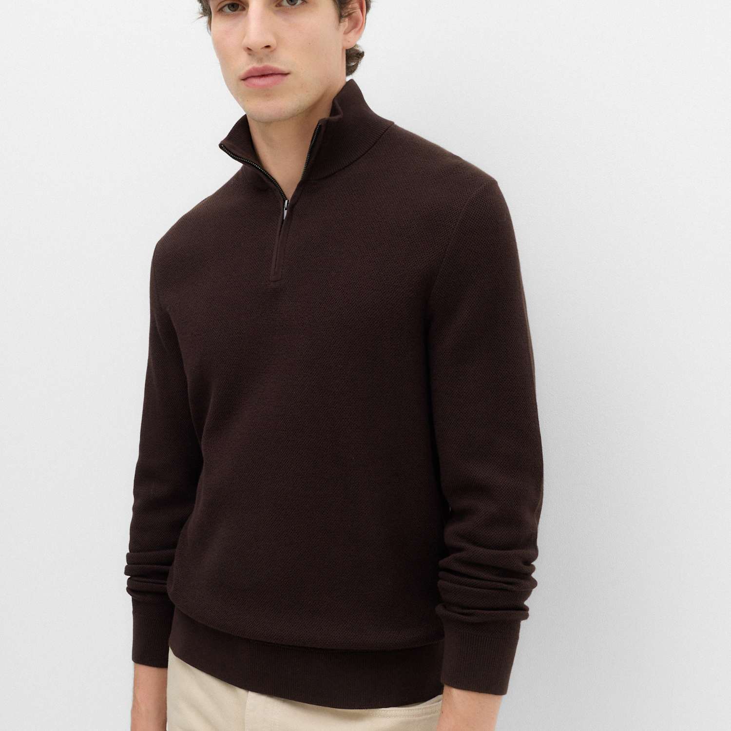 M&S Men's Pure Cotton Textured Half Zip Jumper - XL - Bordeaux