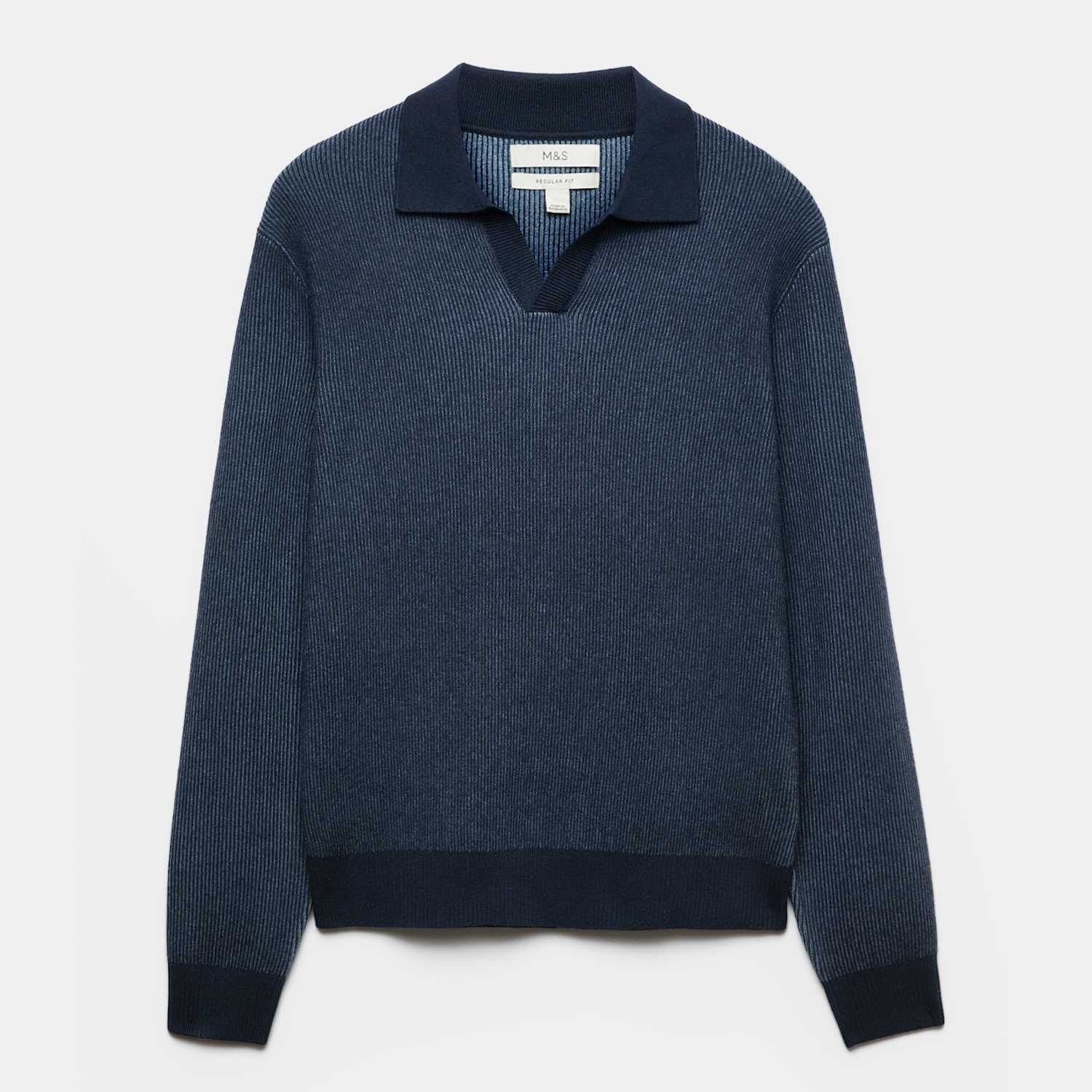 M&S Men's Air Yarn Plaited Open Neck Jumper - S - Blue Mix