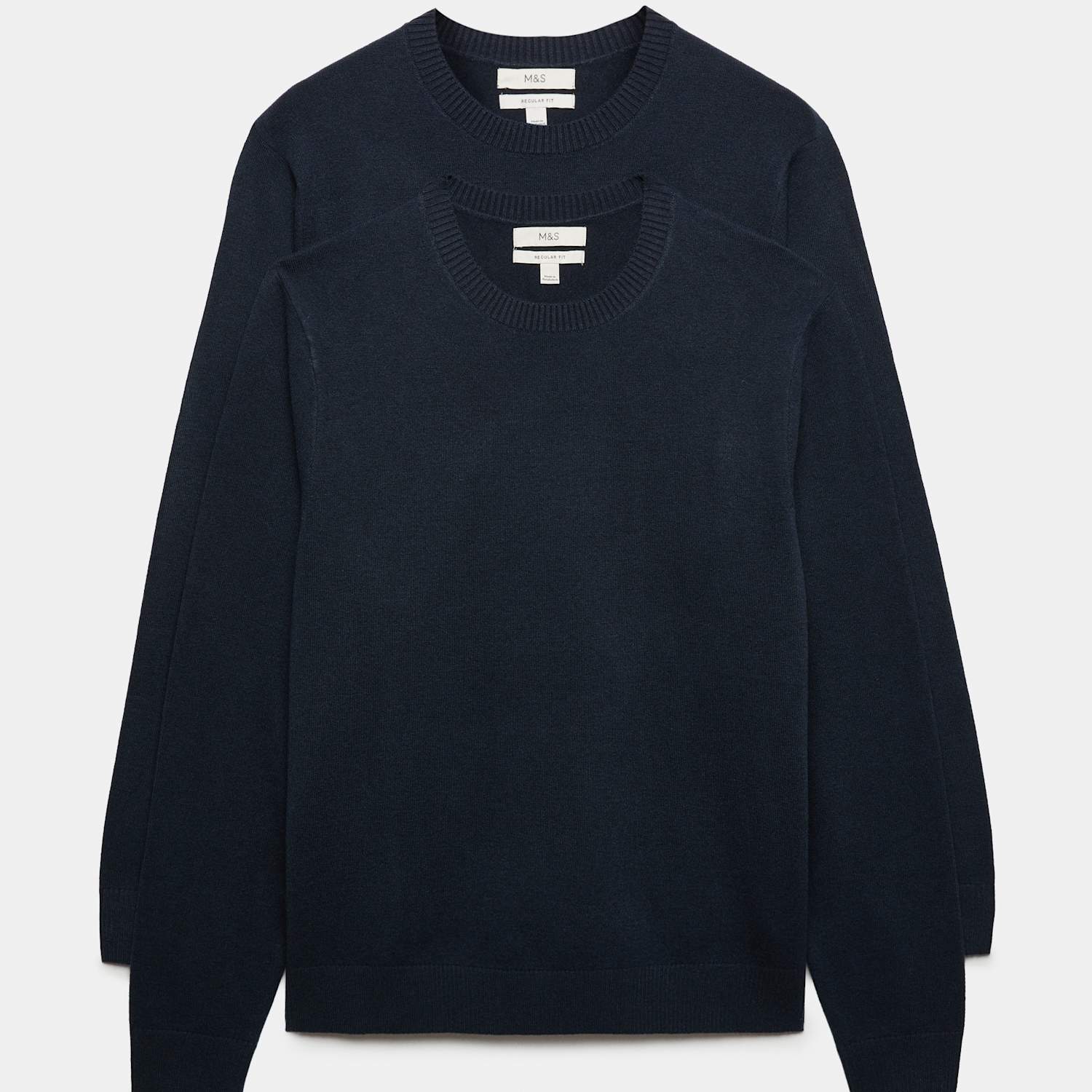 M&S Men's 2 Pack Air Yarn Crew Neck Jumpers - M - Navy