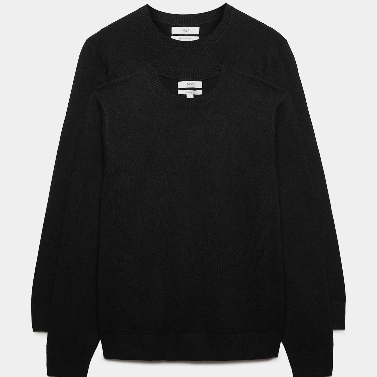 M&S Men's 2 Pack Air Yarn Crew Neck Jumpers - XL - Black
