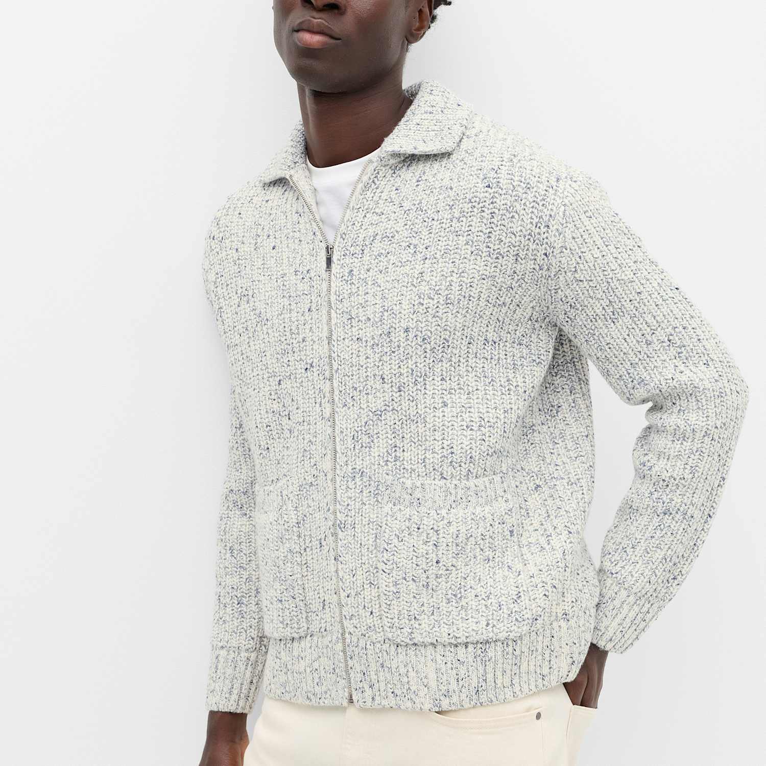 M&S Men's Cotton Blend Zip Up Knitted Jacket - S - Blue Mix