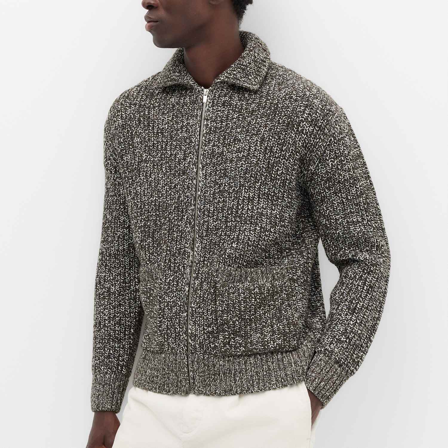 M&S Men's Cotton Blend Zip Up Knitted Jacket - L - Chocolate Mix