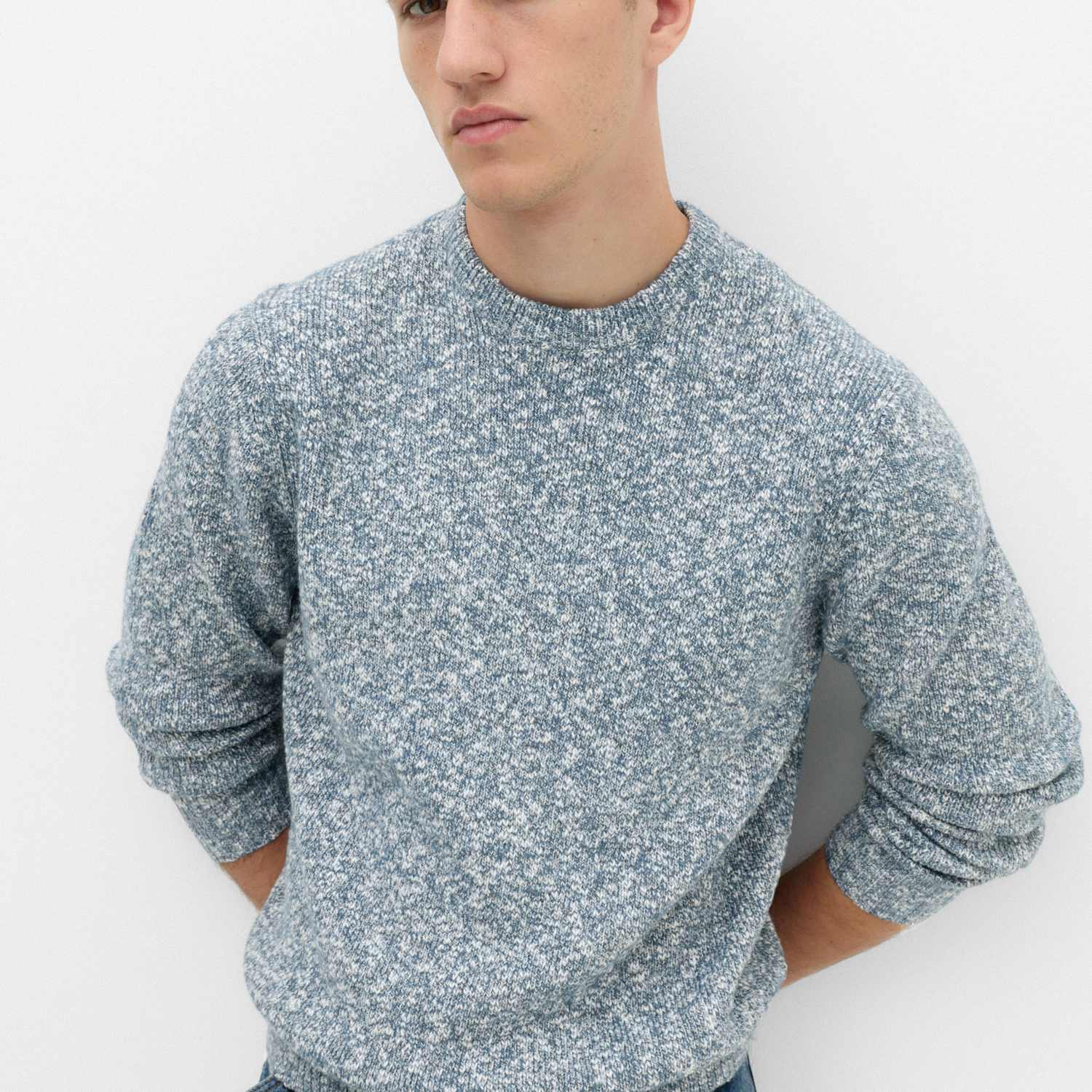 M&S Men's Regular Fit Cotton Blend Textured Jumper - L - Blue Mix