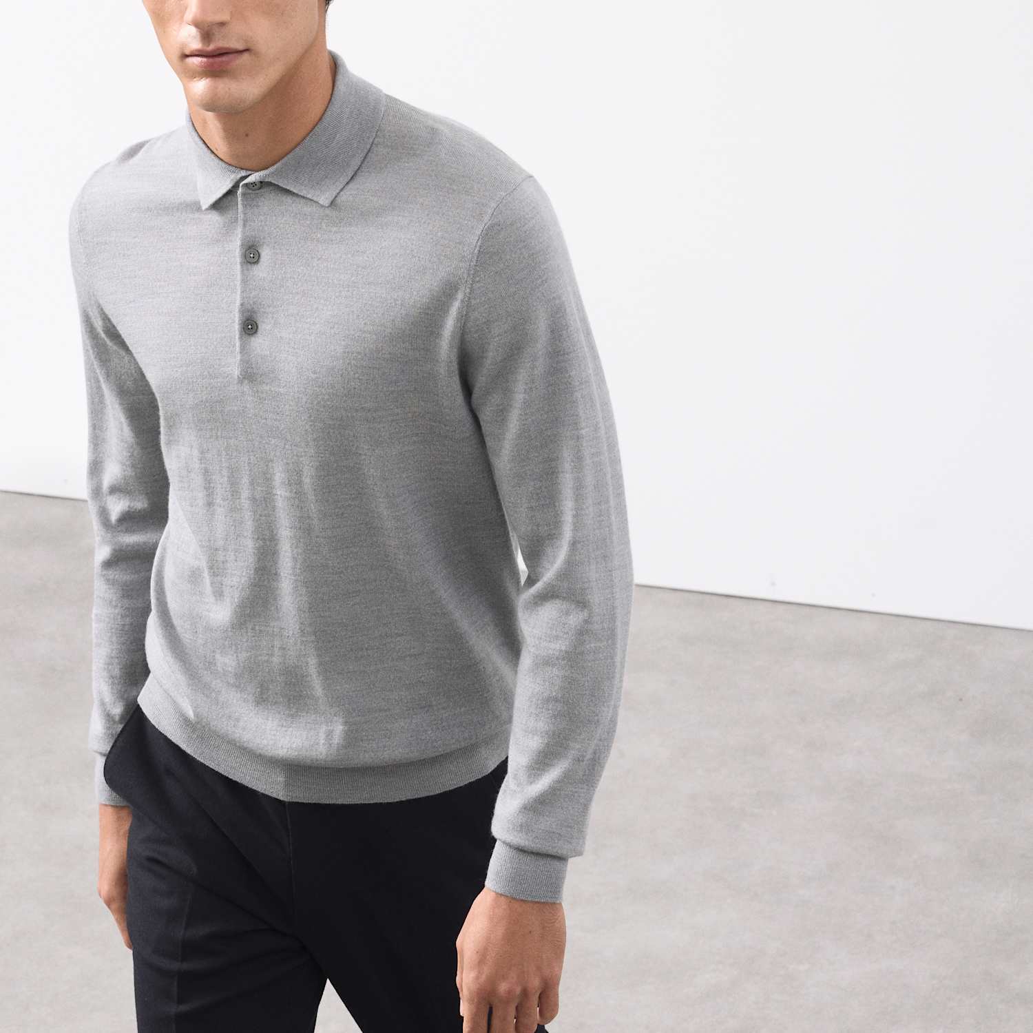 Autograph Men's Pure Extra Fine Merino Wool Polo Shirt - L - Grey Marl