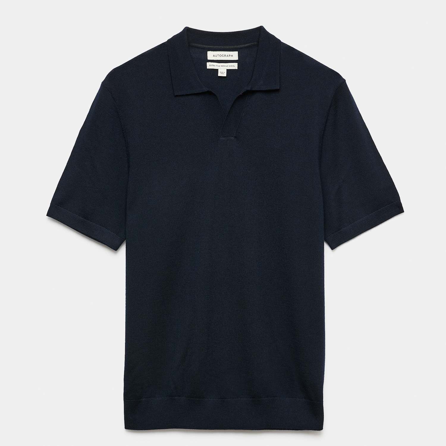 Autograph Men's Pure Extra Fine Merino Wool Knitted Polo Shirt - XL - Dark Navy