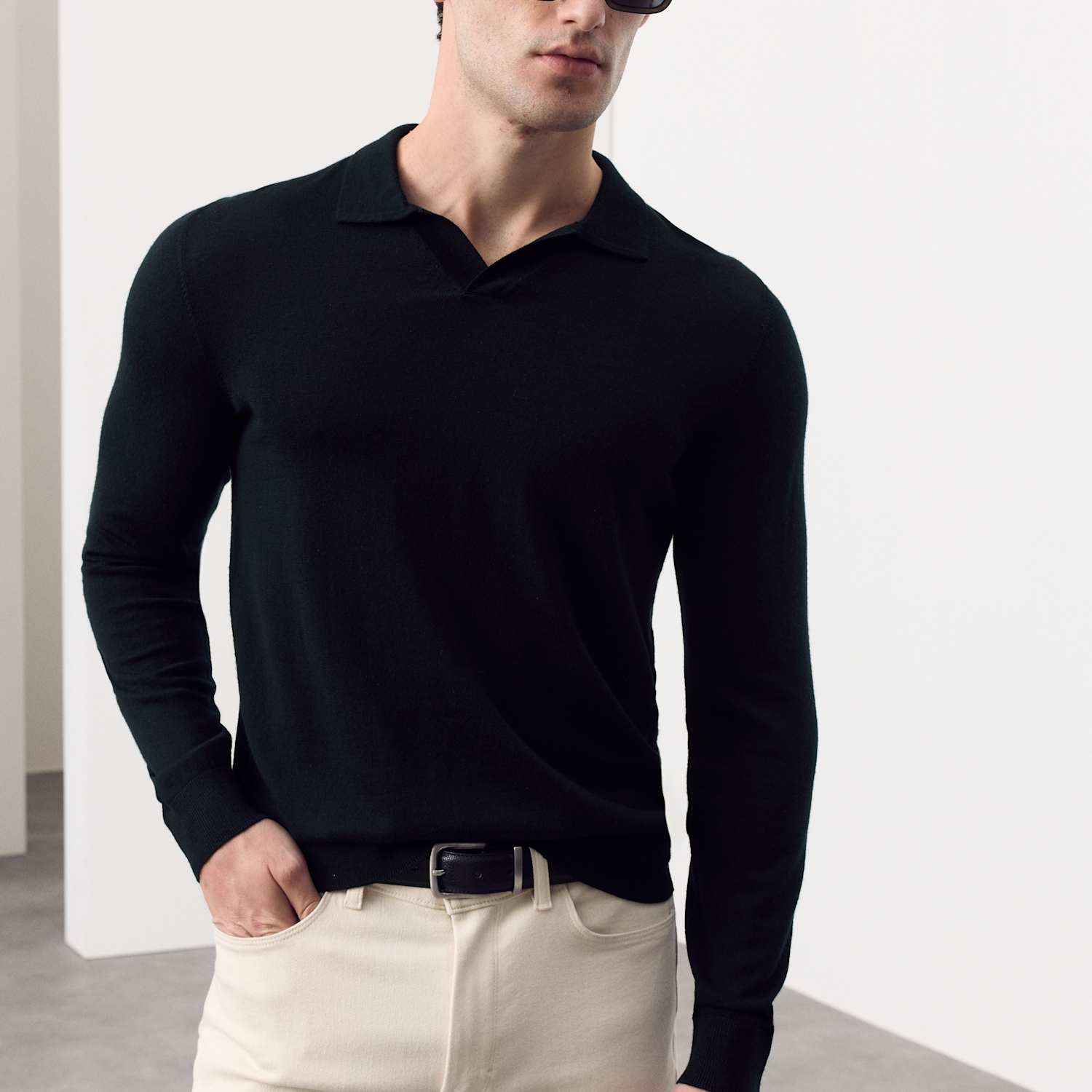 Autograph Men's Pure Extra Fine Merino Wool Knitted Polo Shirt - L - Dark Navy