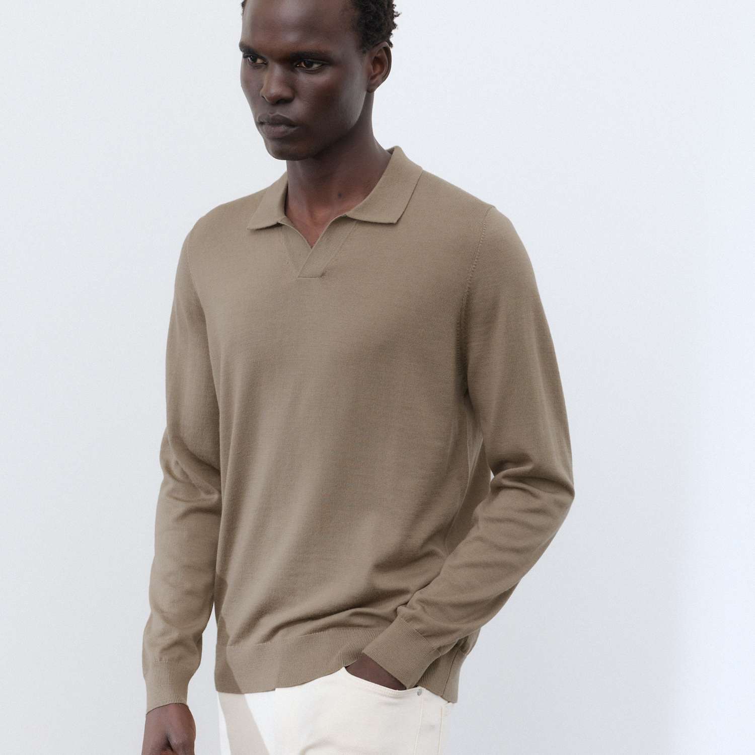 Autograph Men's Pure Extra Fine Merino Wool Knitted Polo Shirt - M - Sable