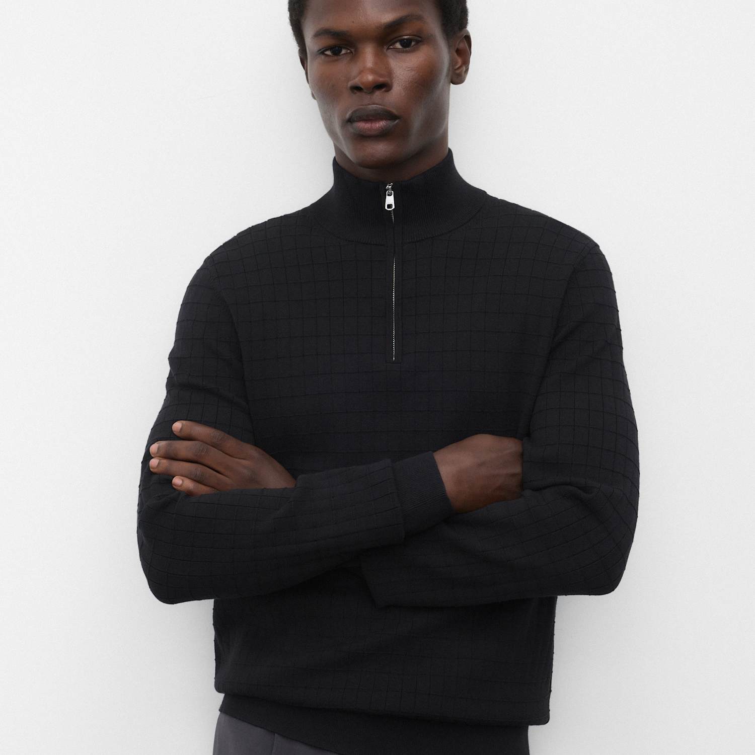 Autograph Men's Performance Checked Texture Half Zip Jumper - S - Black