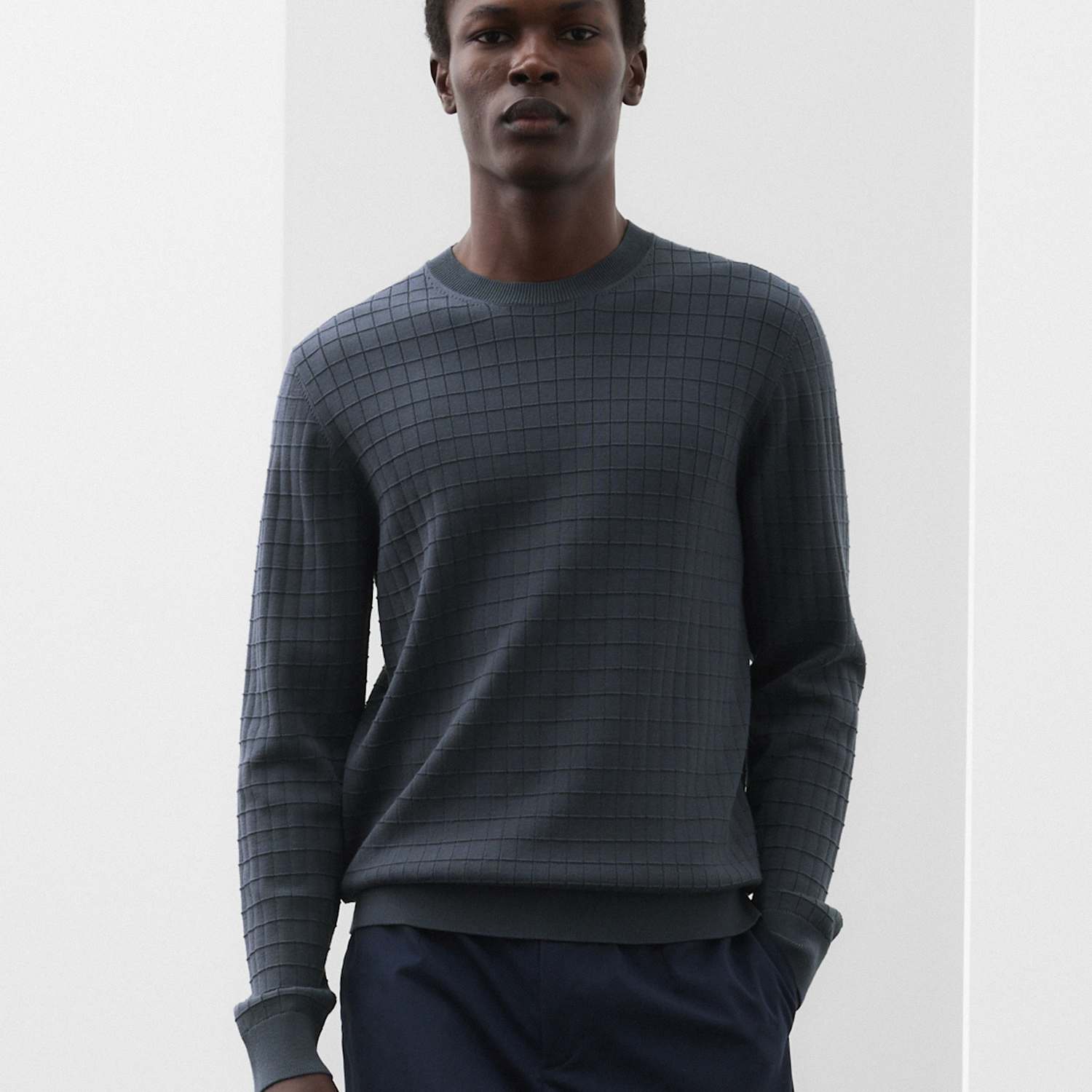 Autograph Men's Performance Checked Textured Knitted Jumper - XL - Nightshade