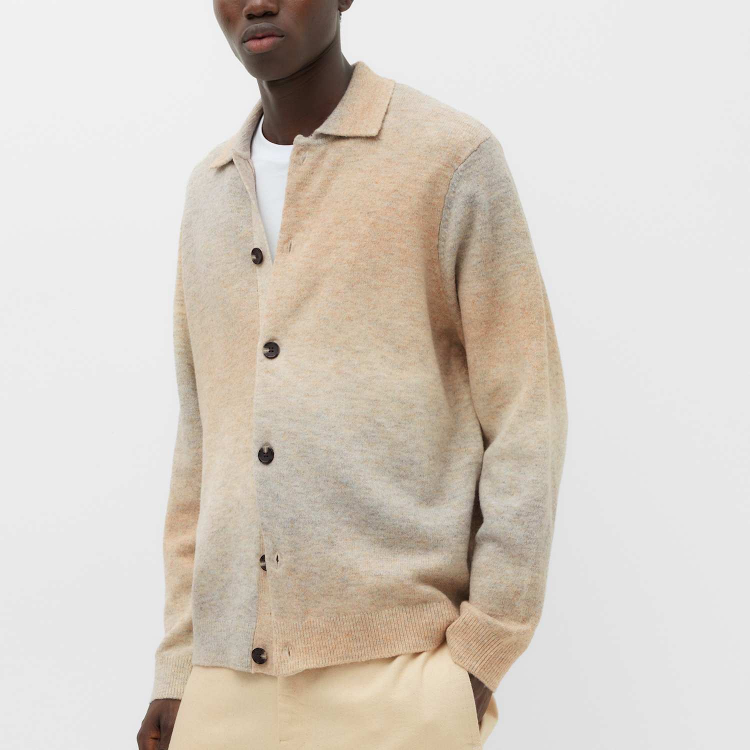 M&S Men's Lofty Ombre Button Through Cardigan - XL - Neutral