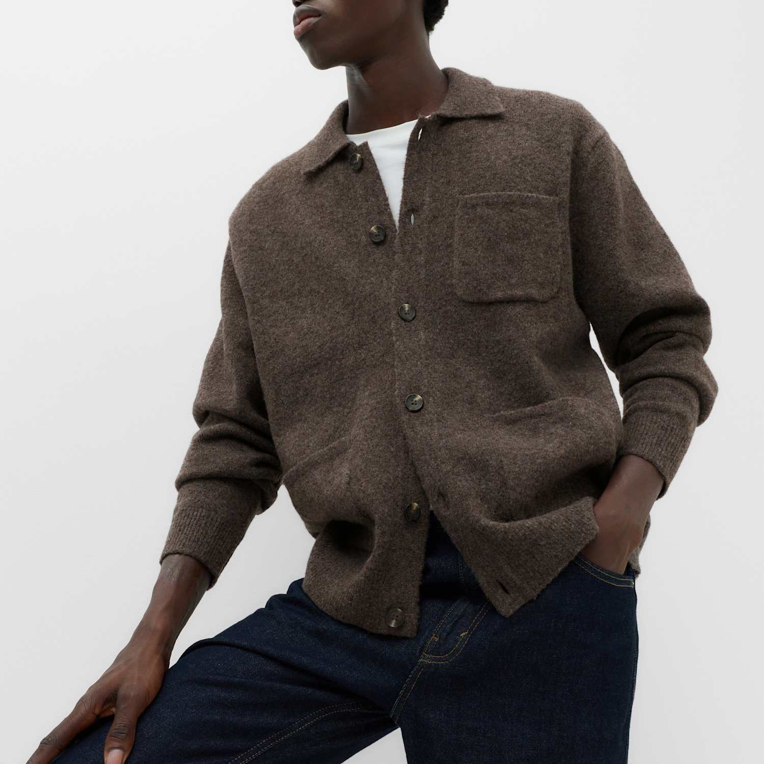 M&S Men's Lofty Utility Button Through Cardigan - XL - Bitter Chocolate
