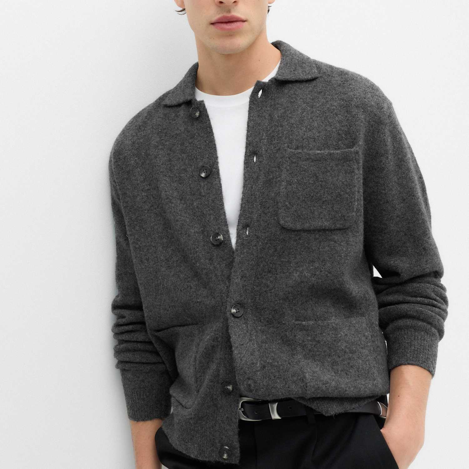 M&S Men's Lofty Utility Button Through Cardigan - L - Dark Charcoal