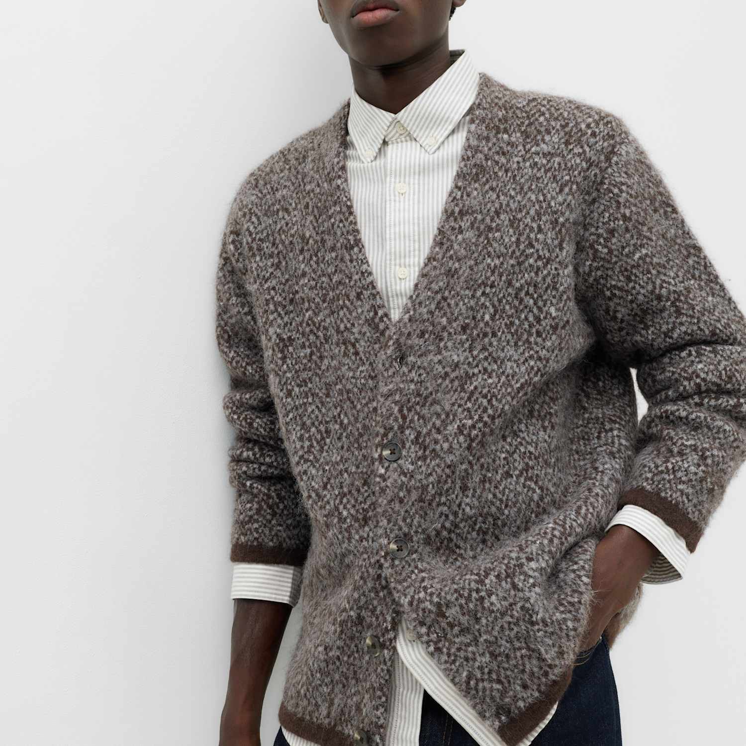 M&S Men's Lofty Relaxed Fit Patterned Cardigan - XL - Chocolate Mix