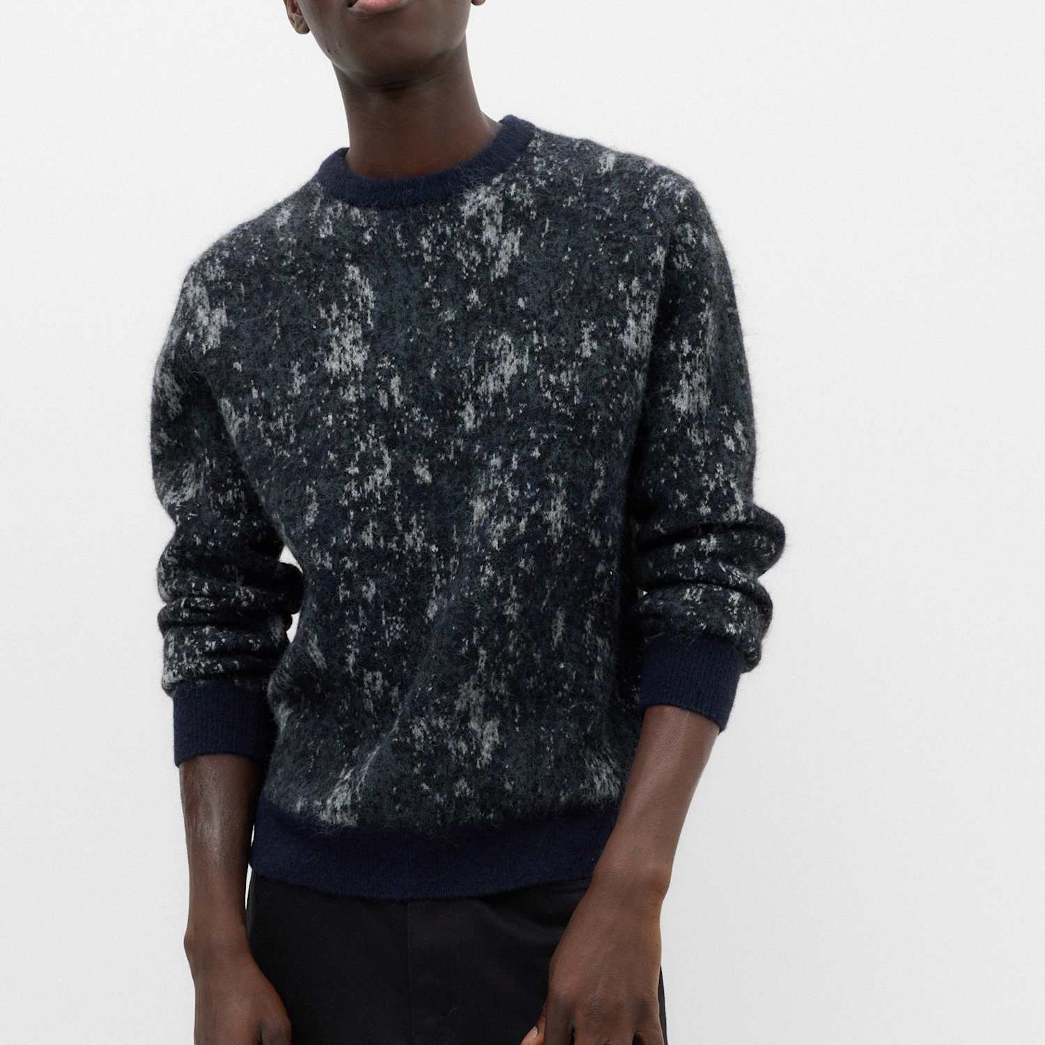 M&S Men's Pixel Splatter Crew Neck Jumper With Wool - 2XL - Navy Mix