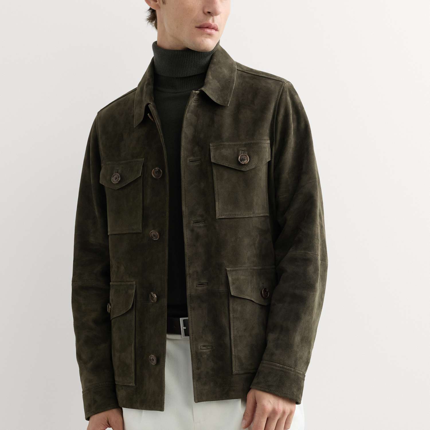 Jaeger Men's Suede 4 Pocket Jacket - XL - Evergreen - By M&S