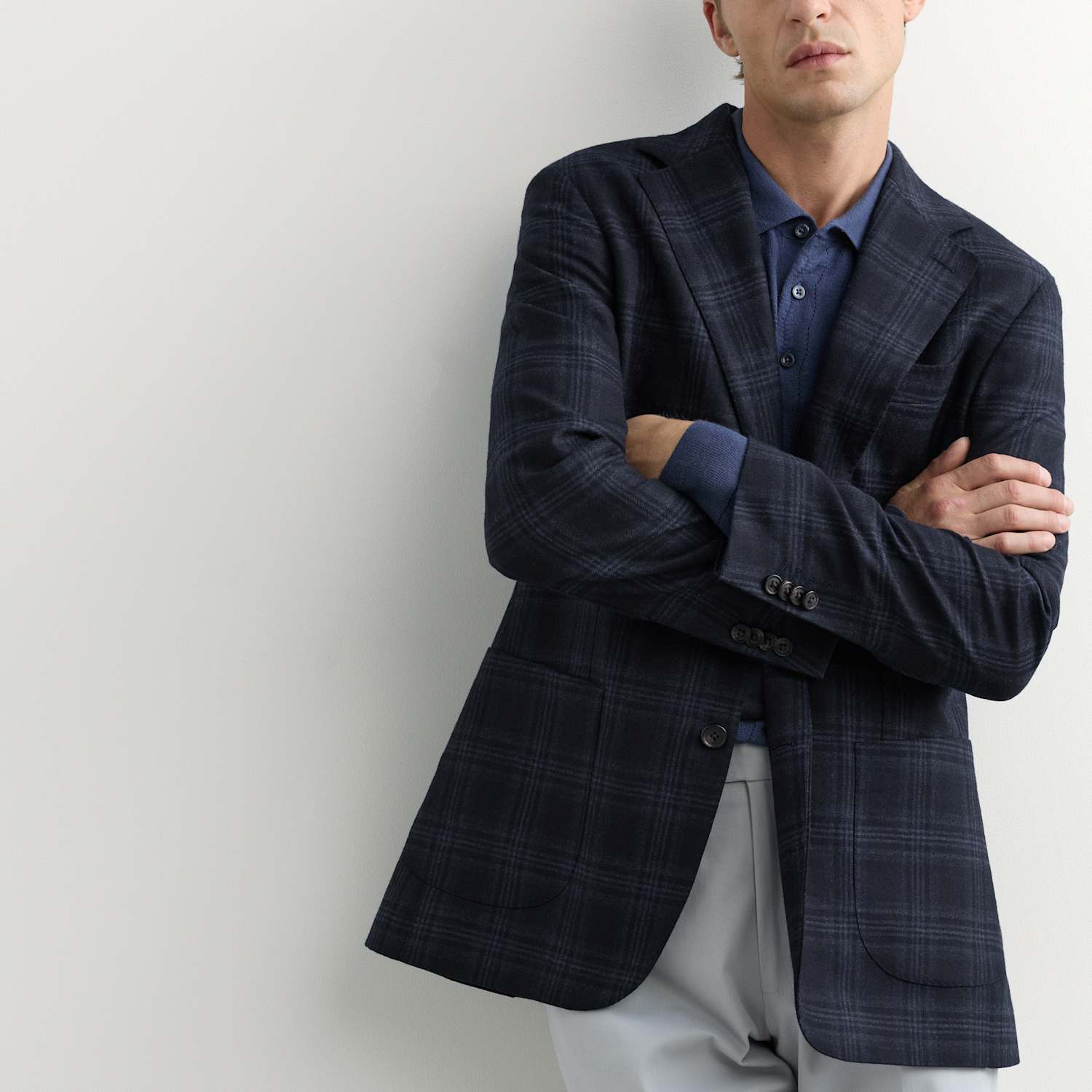 Jaeger Men's Tailored Fit Italian Wool Check Blazer - 42 - Navy Mix - By M&S