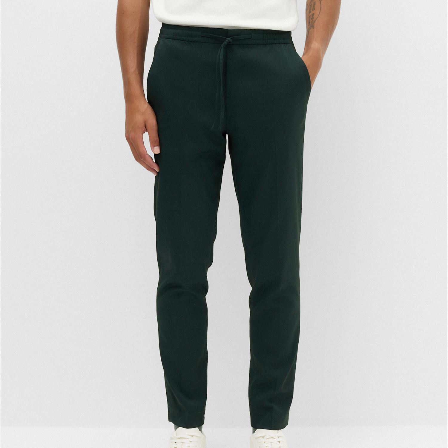 M&S Men's Tapered Fit Elasticated Trousers - L - Dark Evergreen