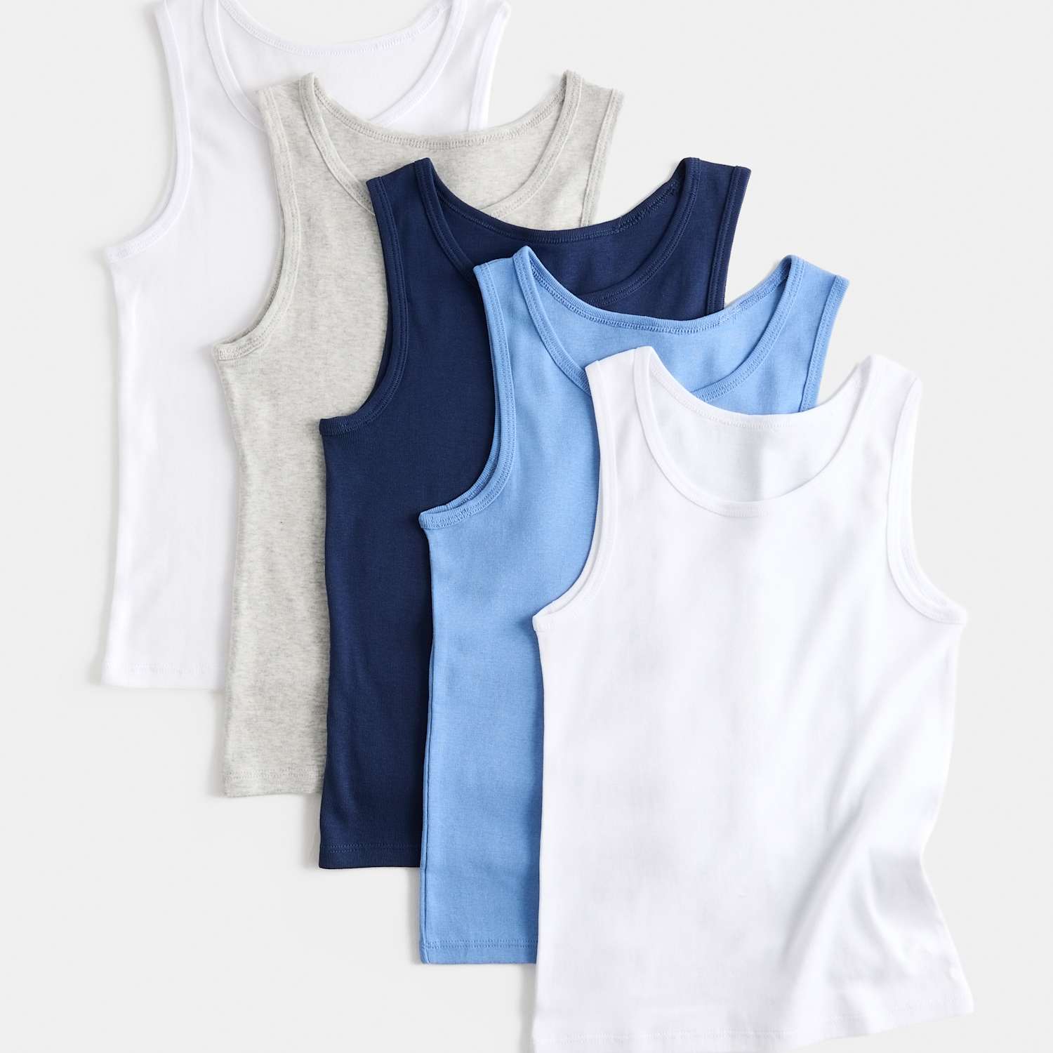 M&S Boys 5 Pack Pure Cotton Vests (2-14 Yrs) - 7-8 Years - Blue Mix