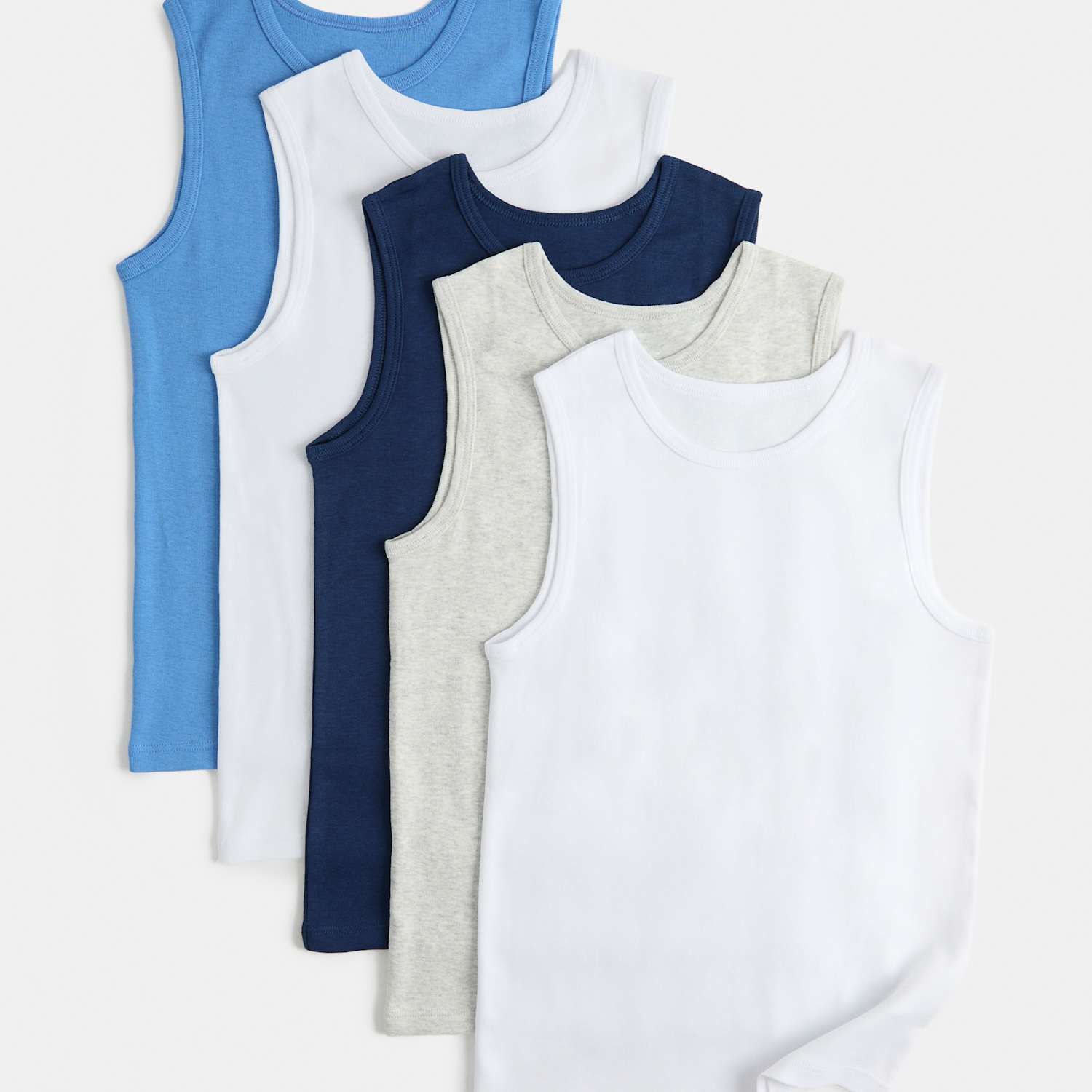 M&S Boys 5 Pack Pure Cotton Plain Vests (2-14 Yrs) - 4-5 Years - Blue Mix