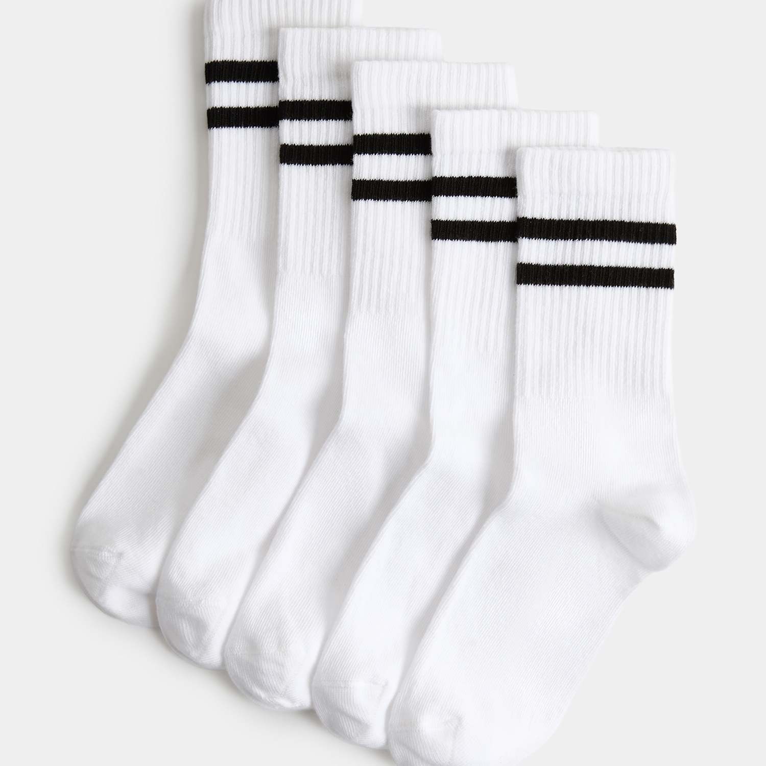 M&S Boys 5 Pack Cotton Rich Sports Striped Socks - 4-7 - White Mix