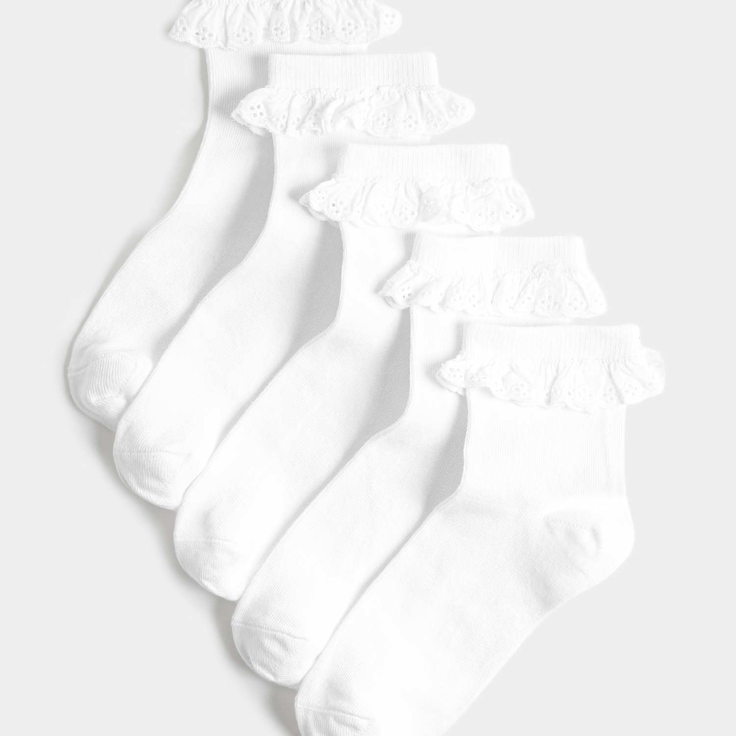 M&S Girls 5 Pack Cotton Rich Frill Ankle Socks - 8½-12 - White