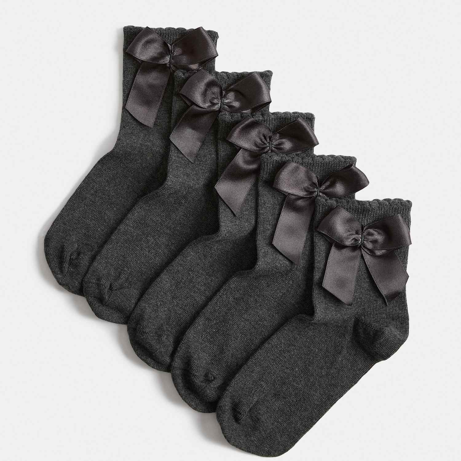 M&S Girls 5 Pack Cotton Rich Ankle Bow Socks (6 Small-7 Large) - 12½-3 ½ - Grey