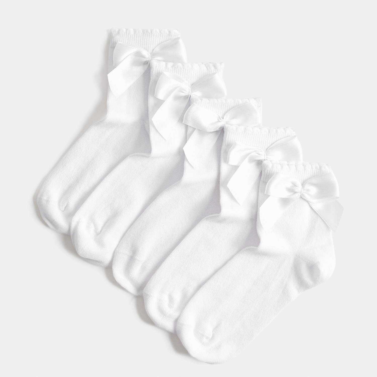 M&S Girls 5 Pack Cotton Rich Ankle Bow Socks (6 Small-7 Large) - 4-7 - White