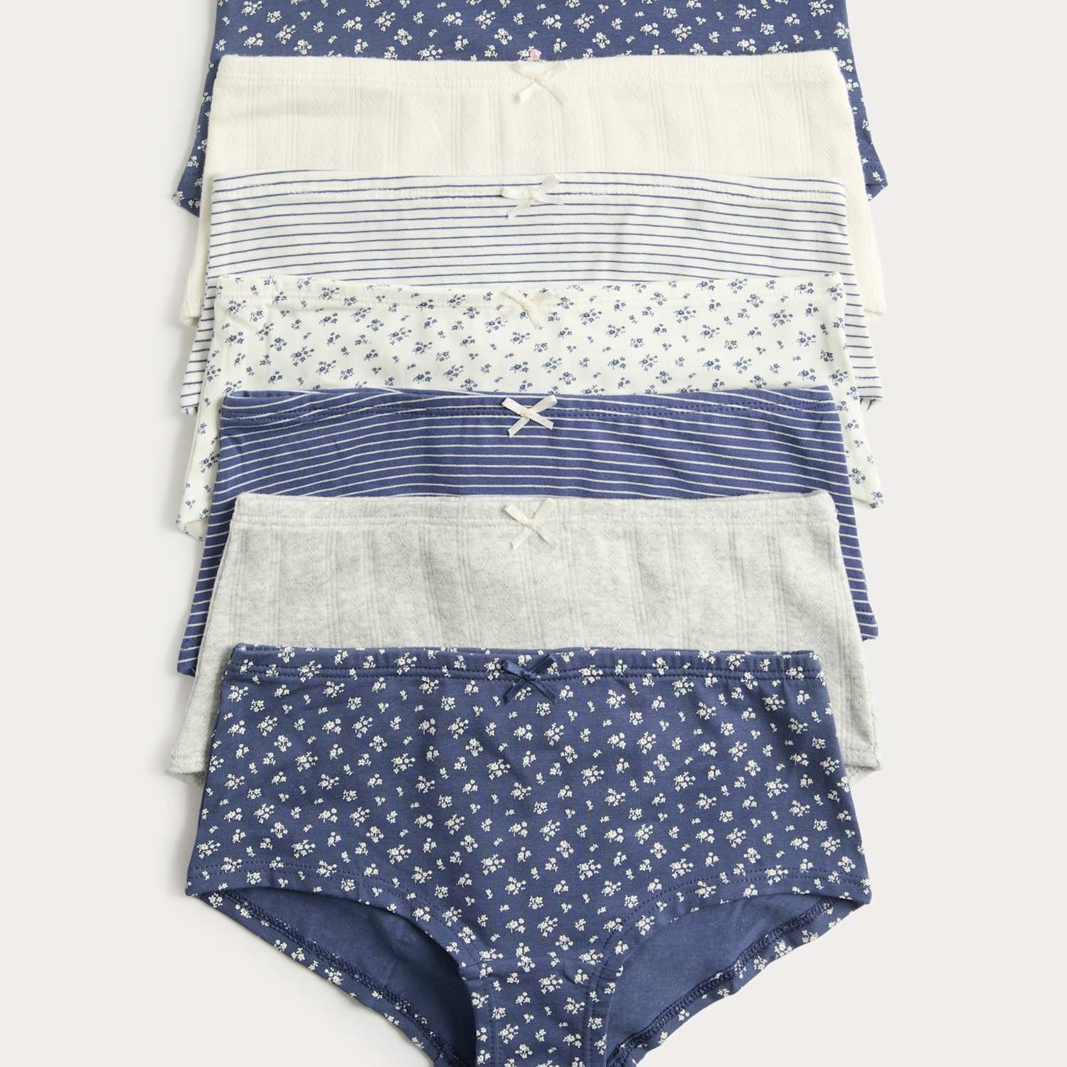 M&S Girls 7 Pack Cotton with Stretch Floral Stripe Pointelle Shorts (5-16 Yrs) - 13-14 Years - Navy Mix