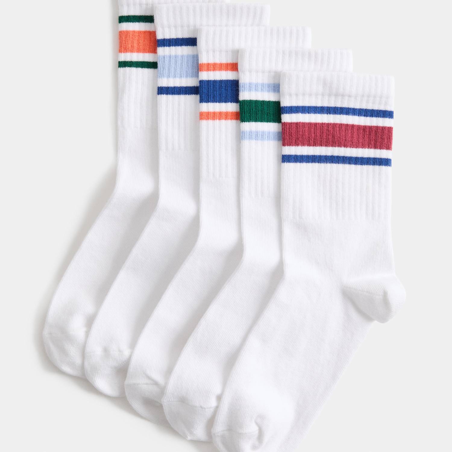 M&S Boys 5 Pack Bold Striped Ankle Socks (6 Small - 7 Large) - 12½-3 ½ - White Mix