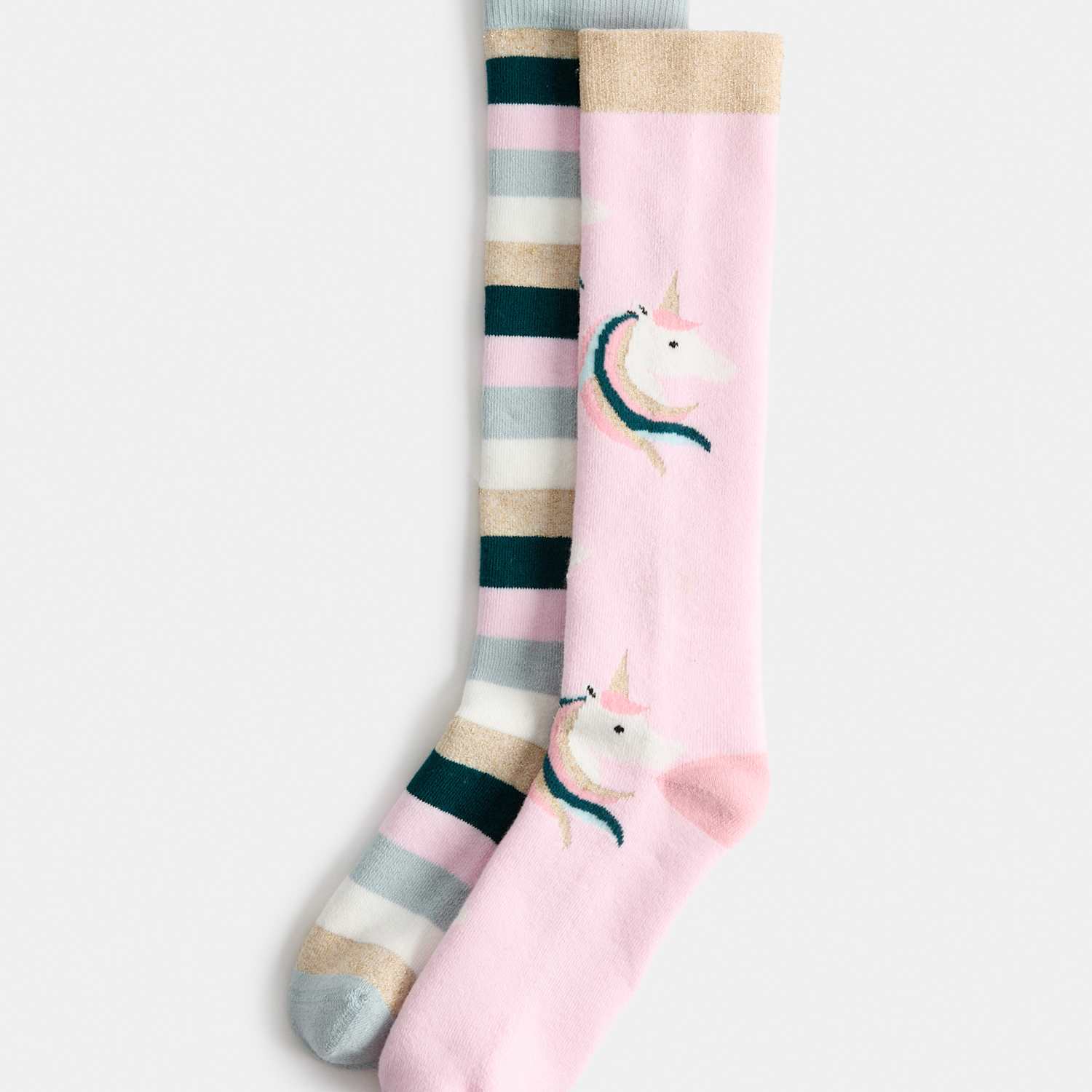 M&S Girls 2 Pack Cotton Rich Unicorn Striped Welly Socks (6 Small-3 ½ Large) - 12½-3 ½ - Pink Mix
