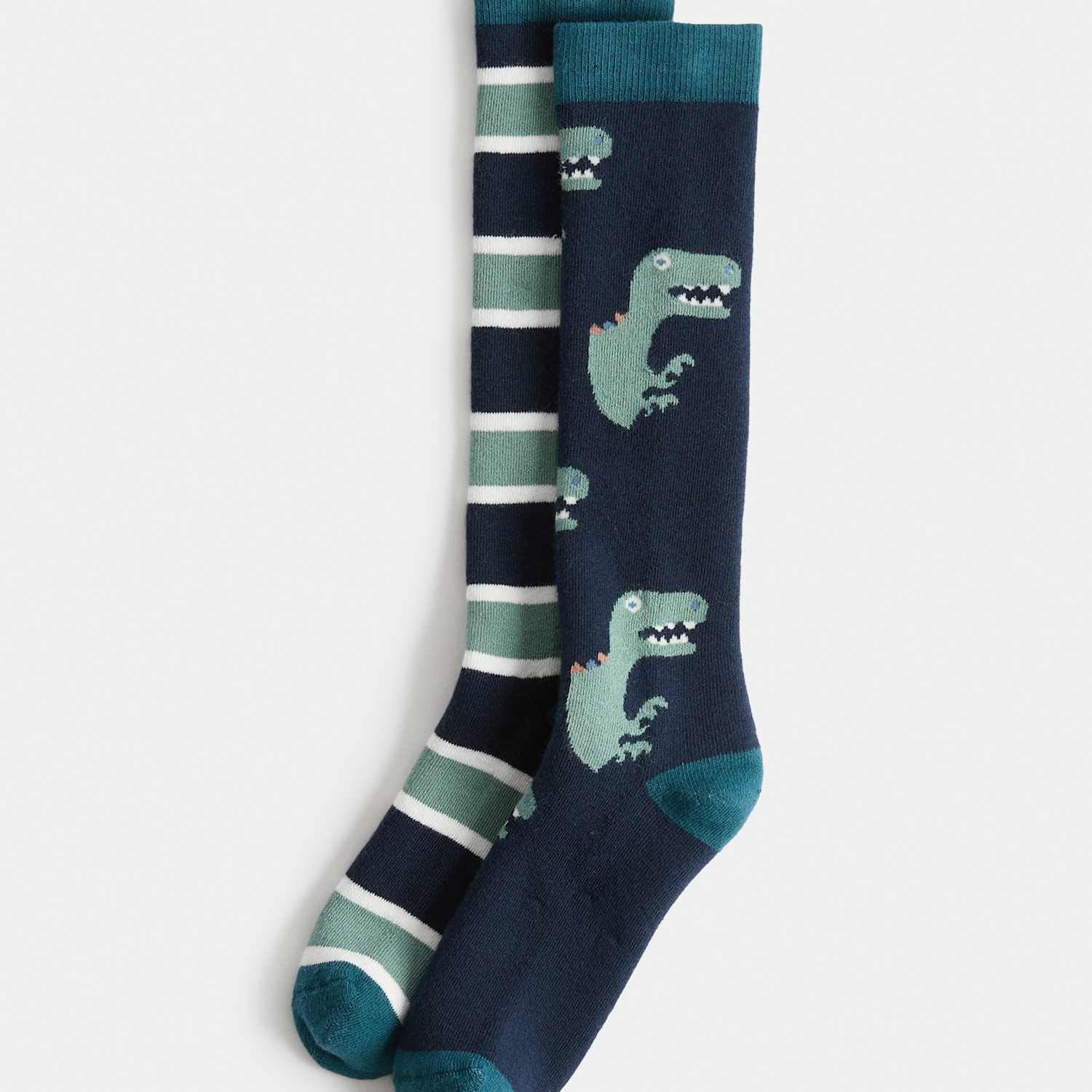 M&S Girls 2 Pack Dinosaur Welly Socks (6 Small-3 ½ Large) - 6-8 ½ - Khaki Mix