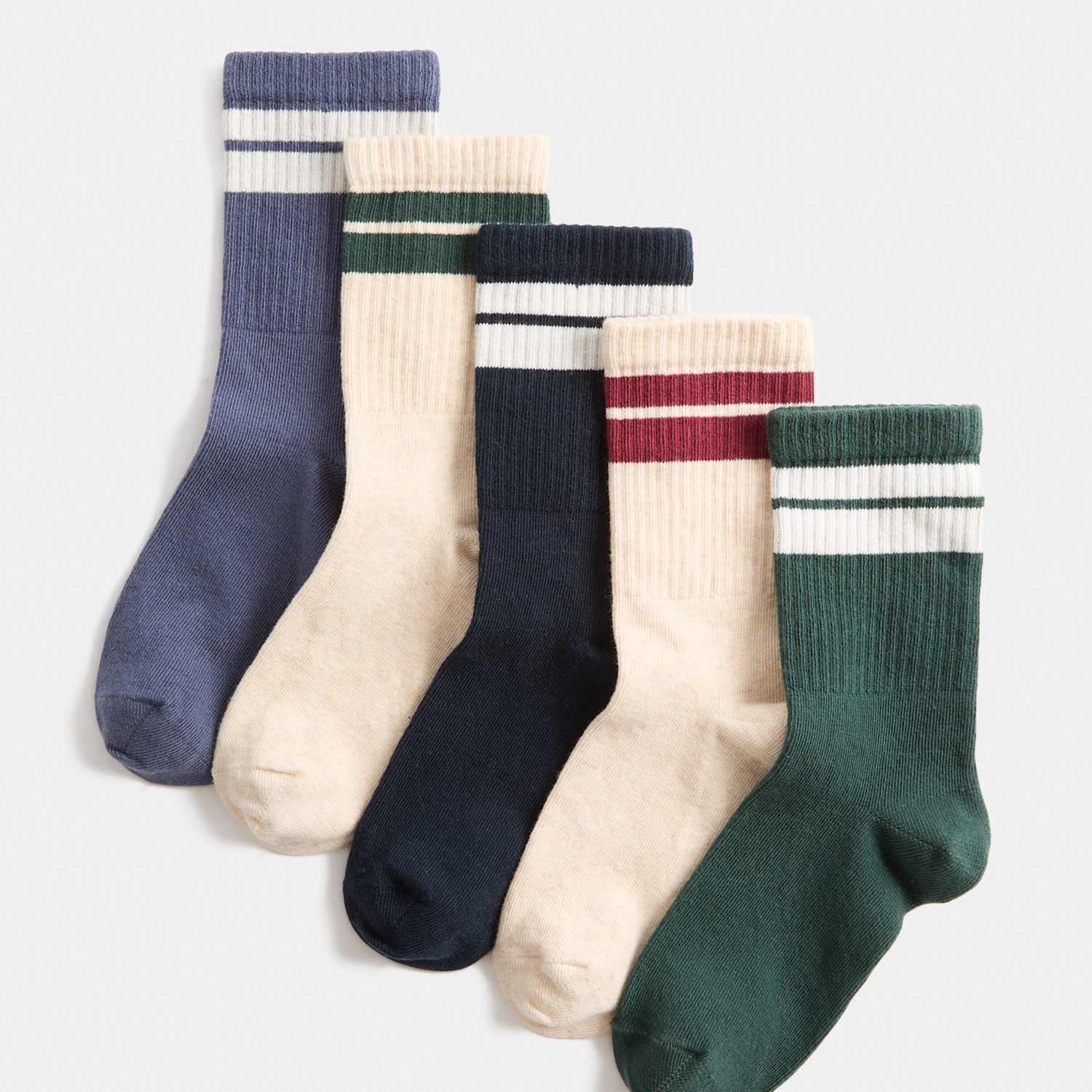 M&S Boys 5 Pack Cotton Rich Sports Stripe Socks (6 Small - 7 Large) - 4-7 - Oatmeal Mix