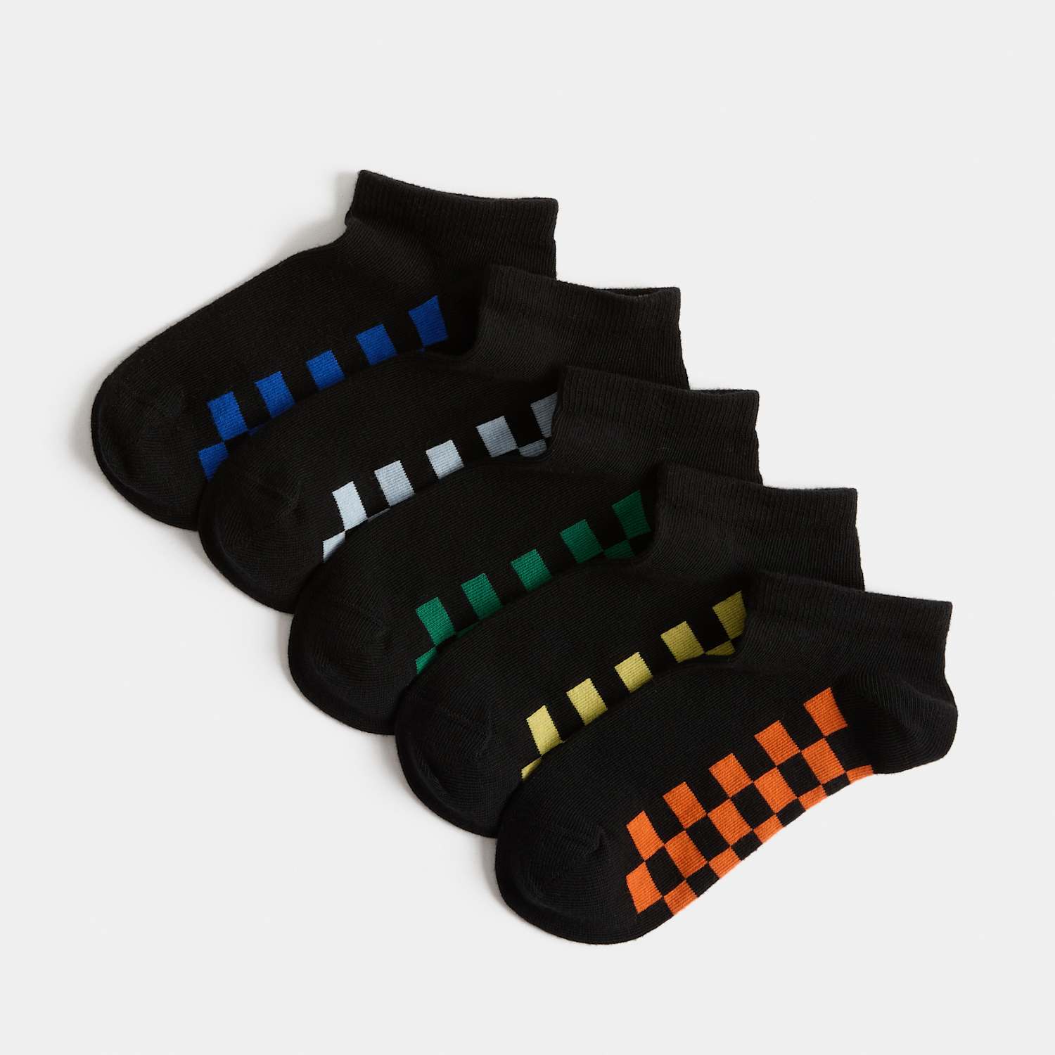 M&S Boys 5 Pack Checkerboard Trainer Liners - 12½-3 ½ - Black Mix