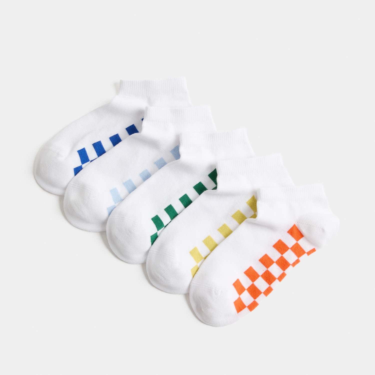 M&S Boys 5 Pack Checkerboard Trainer Liners - 8½-12 - White Mix