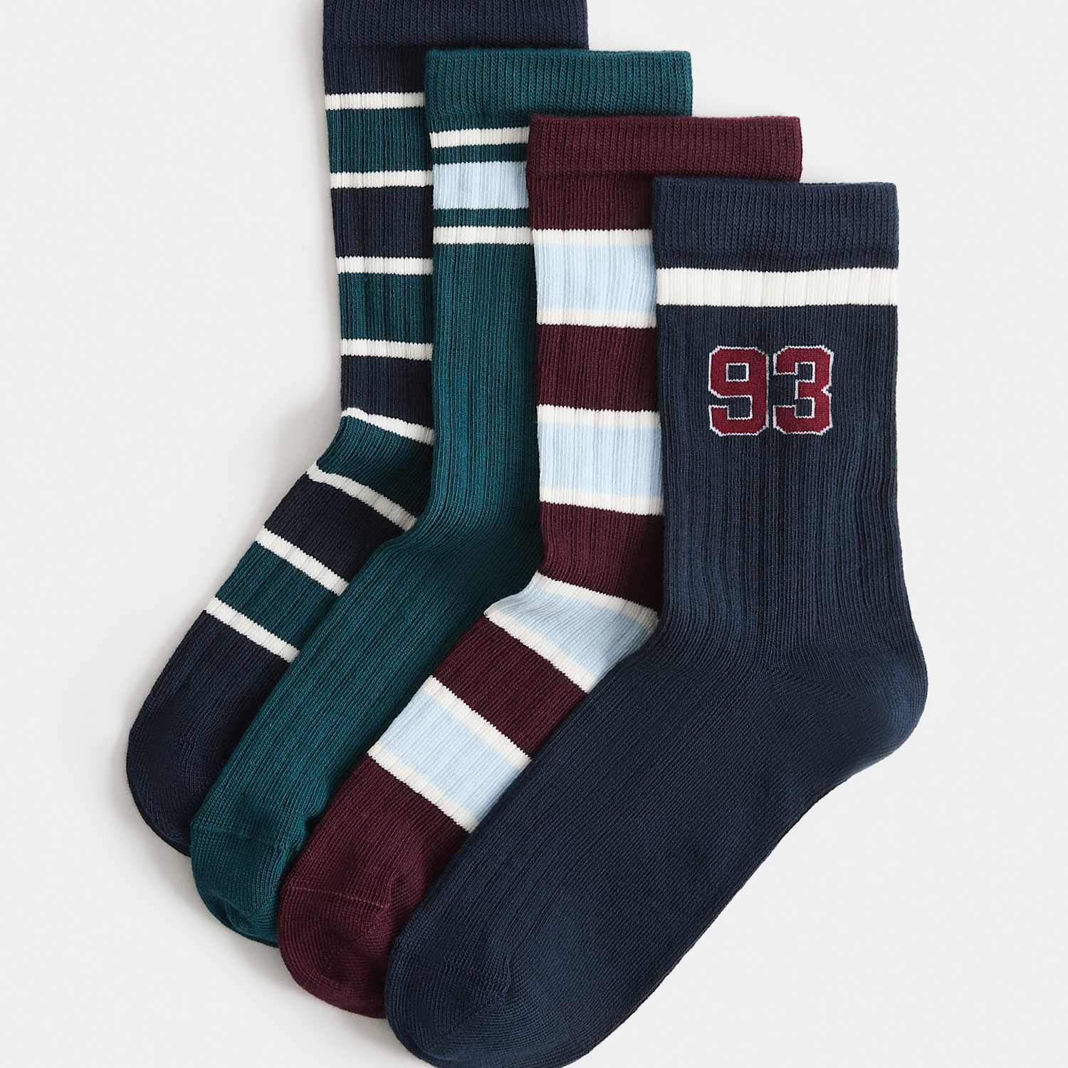M&S Boys 4 Pack Cotton Rich Striped Socks - 4-7 - Blue Mix
