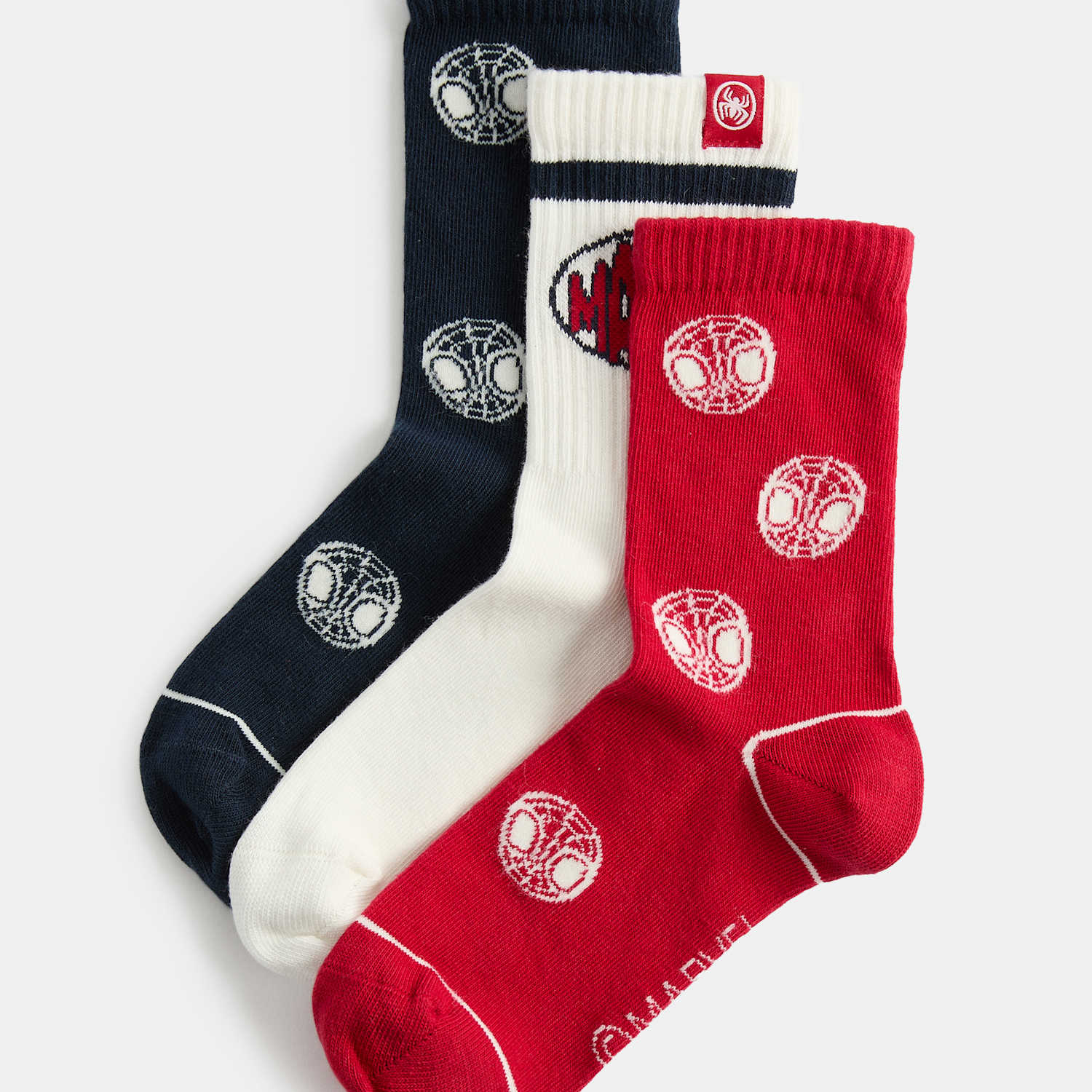 M&S Boys 3 Pack Cotton Rich Spider-Man Socks - 8½-12 - Red Mix