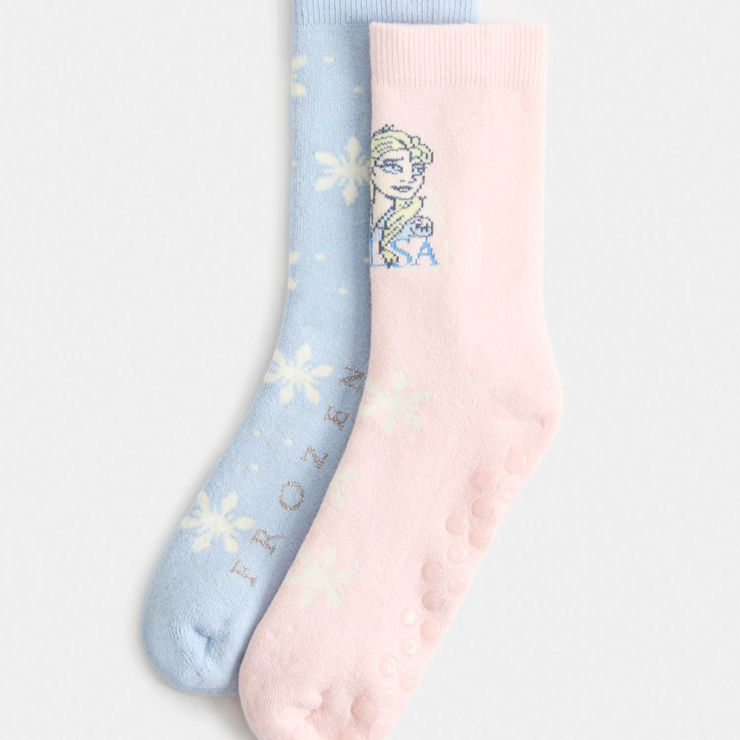 M&S Girls 2 Pack Cotton Rich Disney Frozen Slipper Socks - 12½-3 ½ - Blue Mix