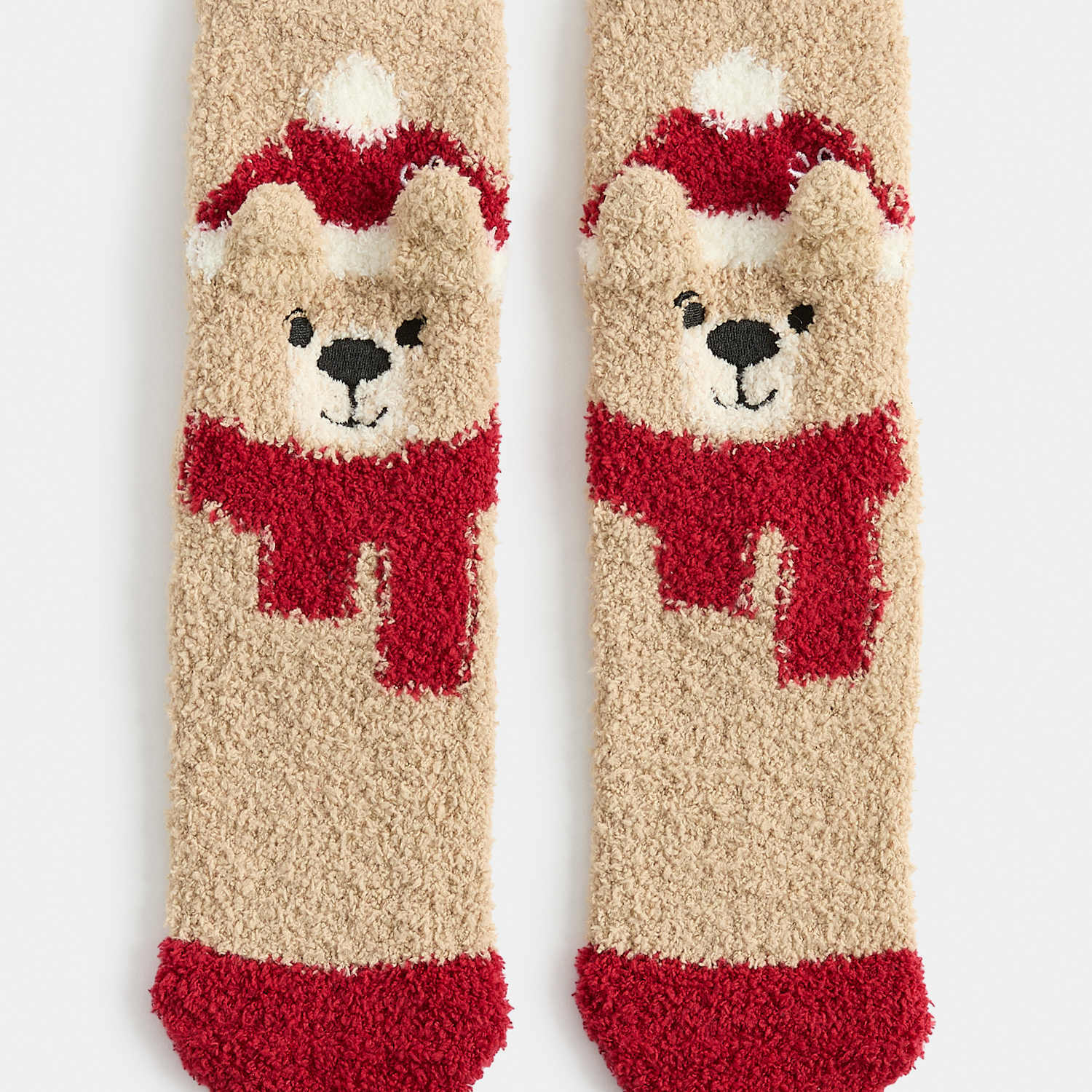 M&S Boys Cosy Spencer Bear Slipper Socks - 6-8 ½ - Beige Mix