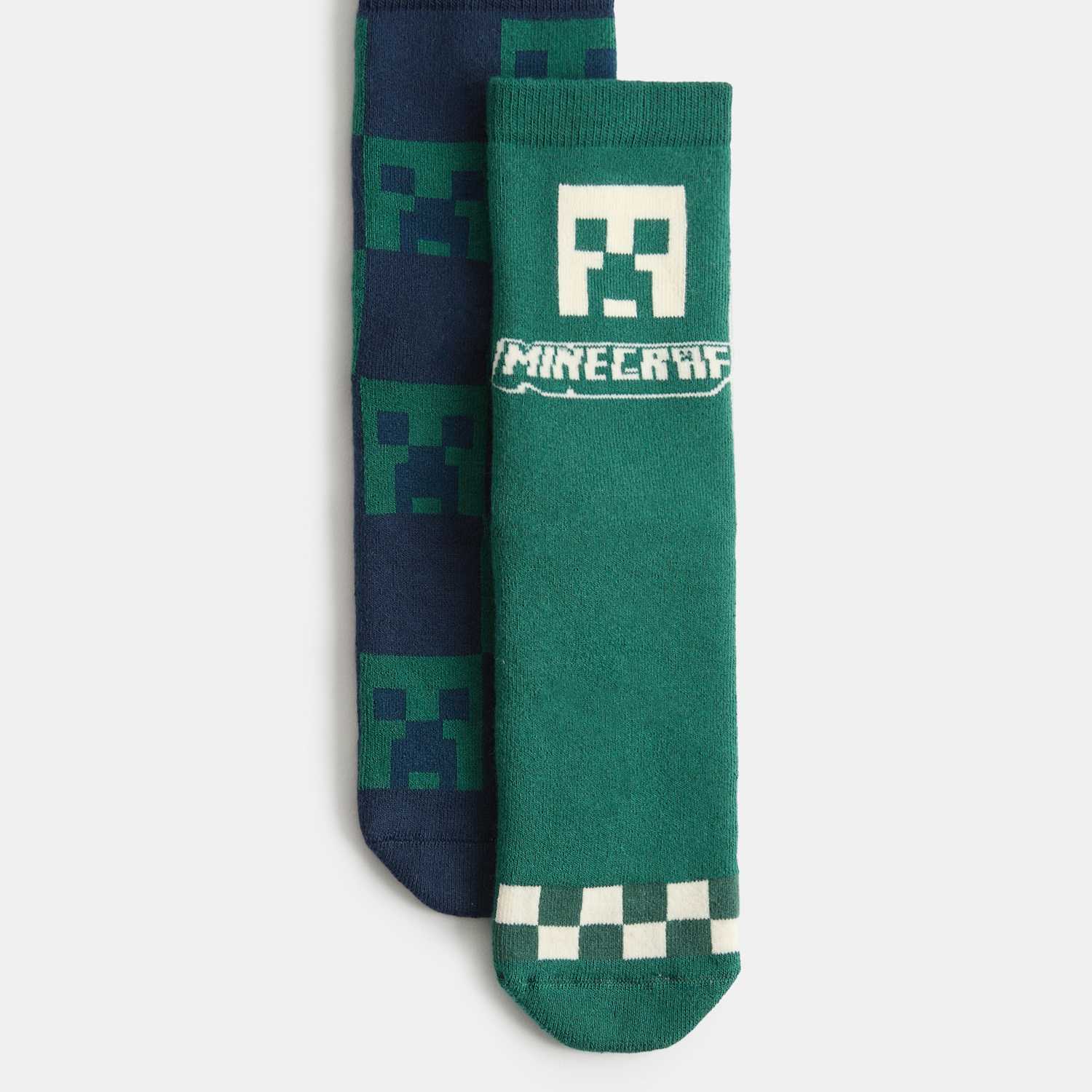 M&S Boys 2 Pack Minecraft Cosy Socks - 6-8 ½ - Green Mix
