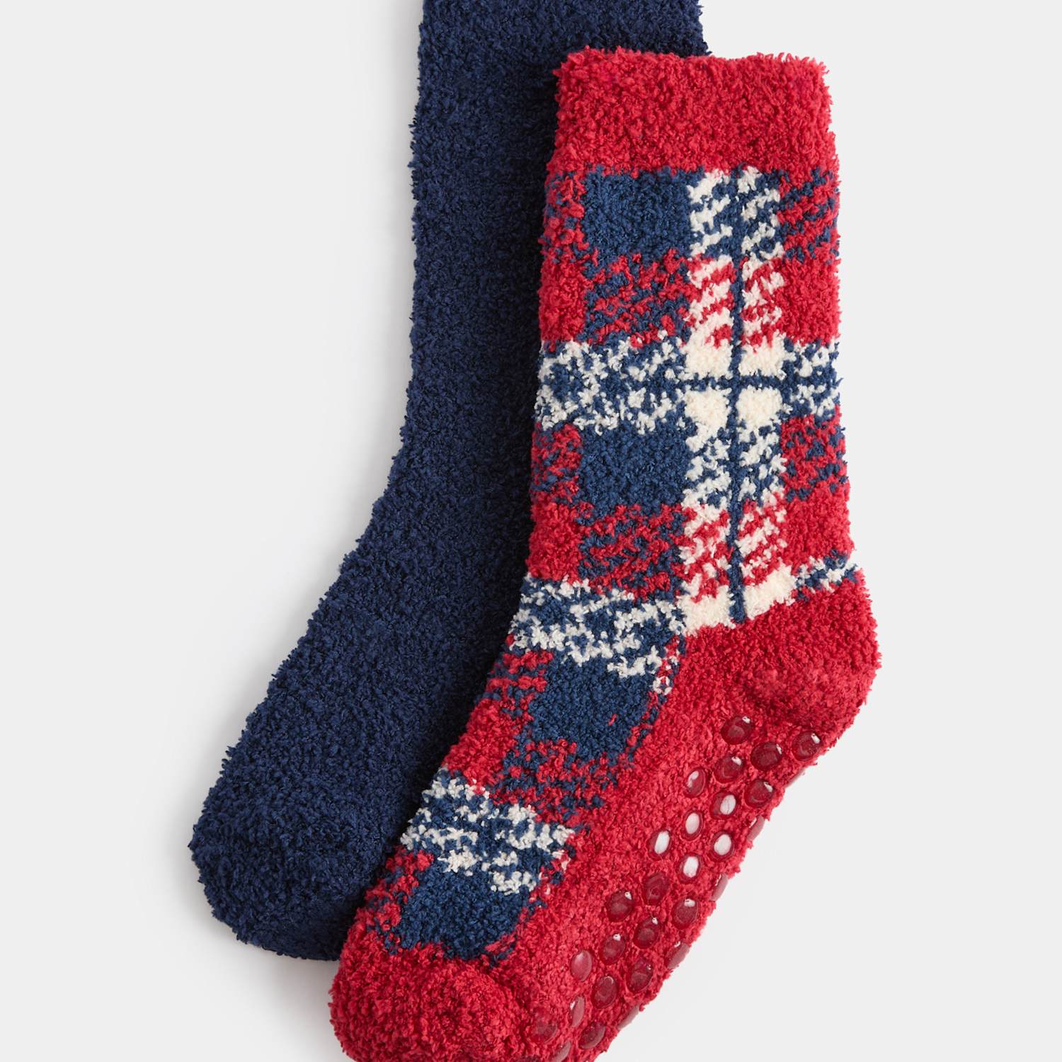 M&S Boys 2 Pack Checked Slipper Socks - 4-7 - Red Mix