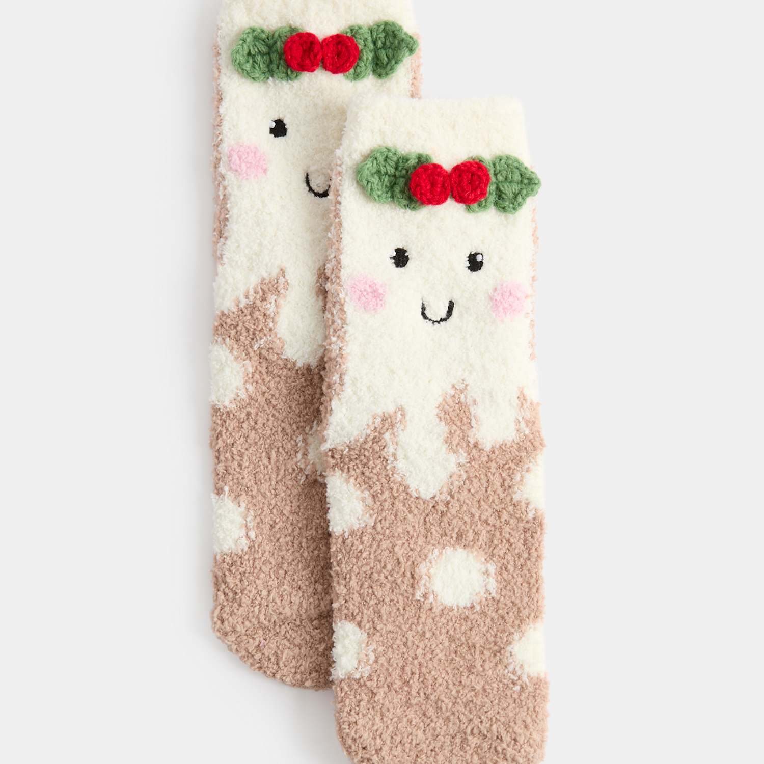 M&S Boys Cosy Christmas Pudding Print Slipper Socks - 4-7 - Cream Mix