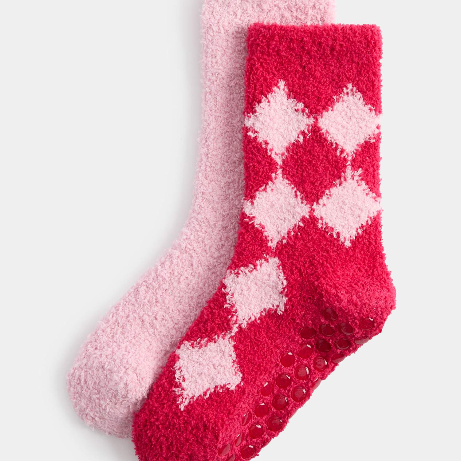 M&S Girls 2 Pack Harlequin Cosy Socks (6 Small-7 Large) - 4-7 - Pink Mix
