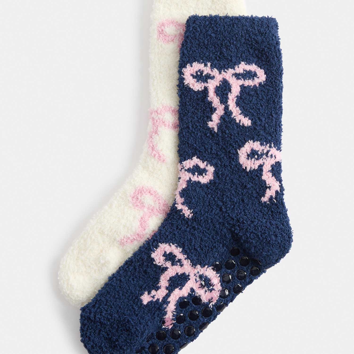 M&S Girls 2 Pack Cosy Bow Slipper Socks (6 Small-7 Large) - 4-7 - Pink Mix
