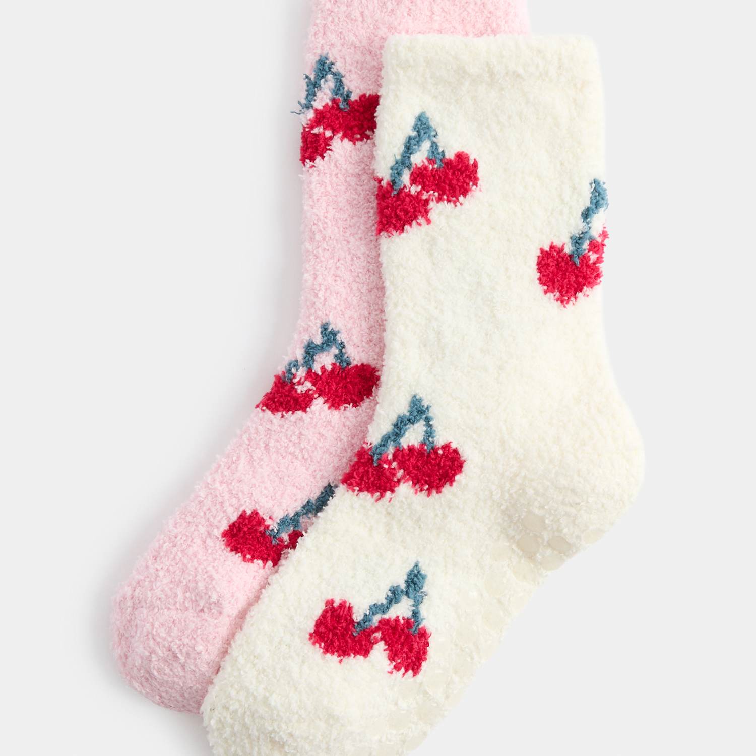 M&S Girls 2 Pack Cherry Cosy Socks (6 Small-7 Large) - 4-7 - Pink Mix