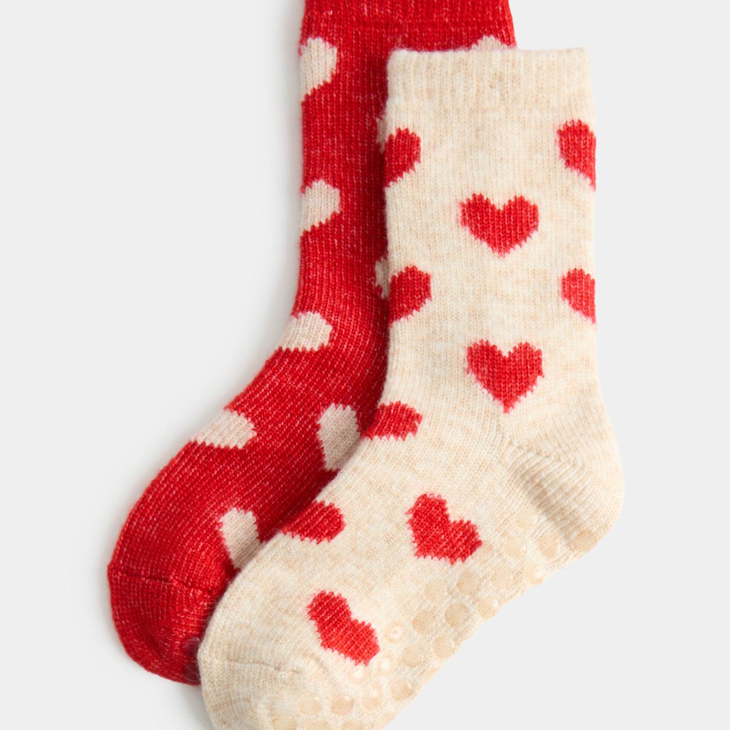 M&S Girls 2 Pack Cosy Heart Slipper Socks - 12½-3 ½ - Beige Mix