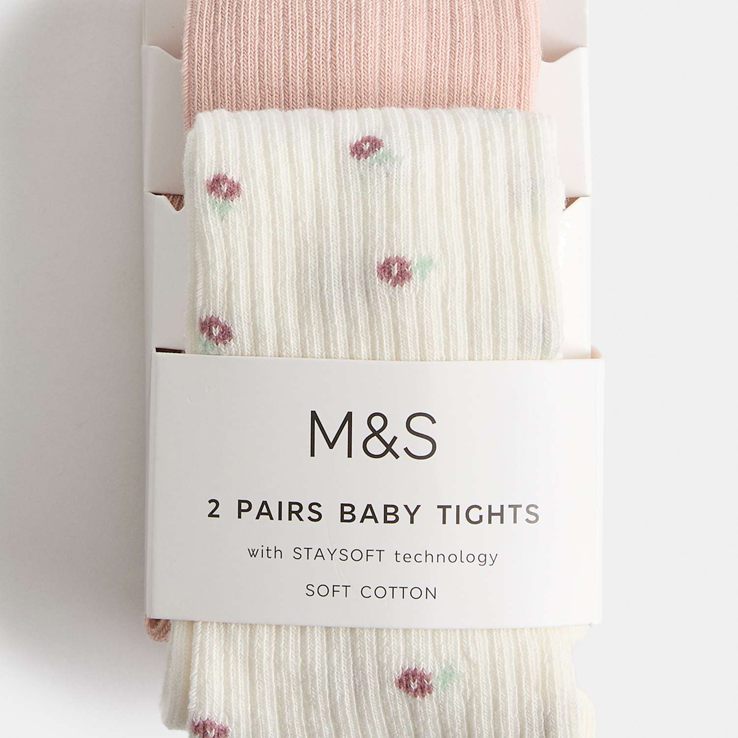 M&S 2 Pack Cotton Rich Baby Tights (0-3 Yrs) - 2-3 Years - Pink Mix