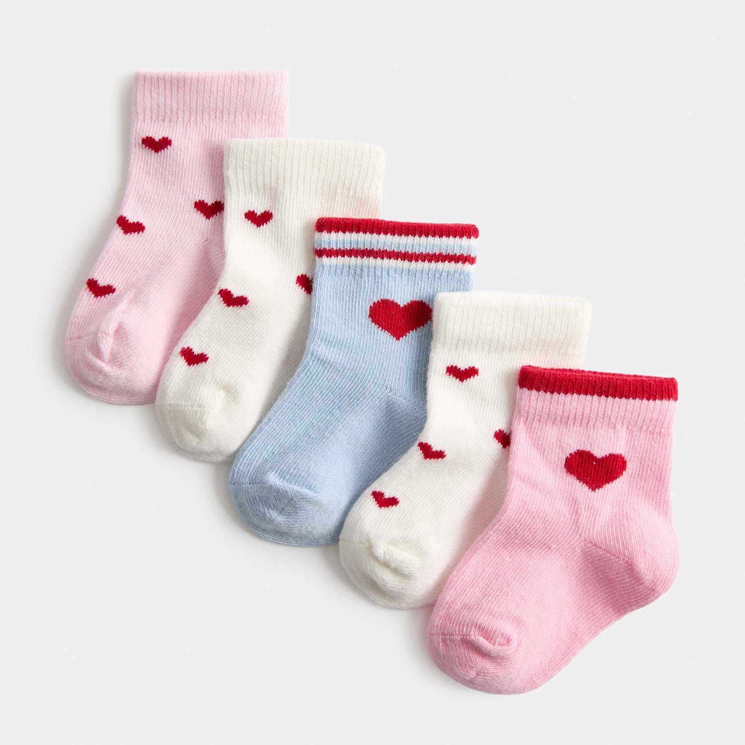 M&S Girls 5 Pack Cotton Rich Heart Socks (0-24 Mths) - 12-24 - Pink Mix
